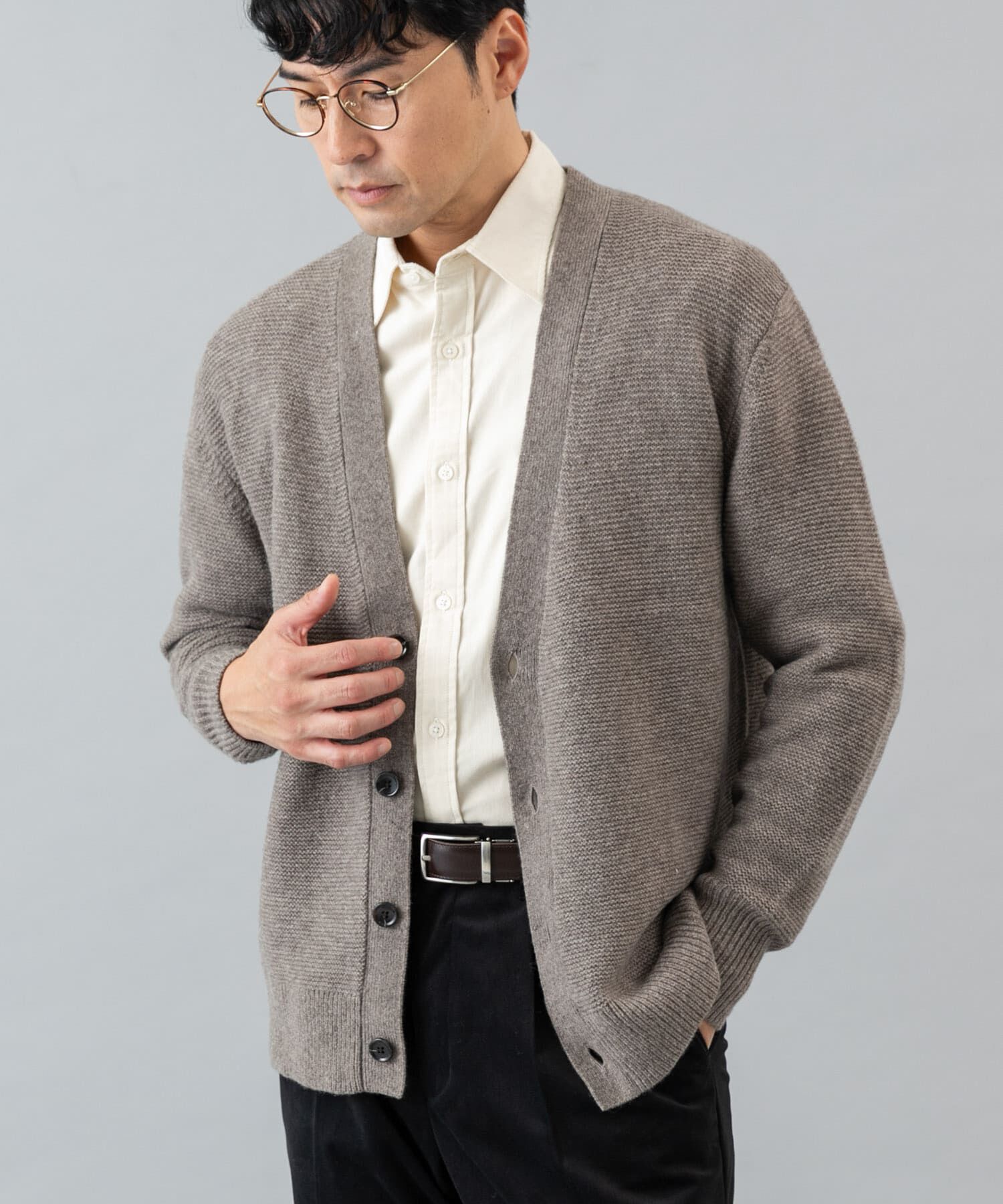 URBAN RESEARCH ROSSO「『XLサイズあり』ハミルトンウールガーター編みVネックカーディガン」|カーディガン|