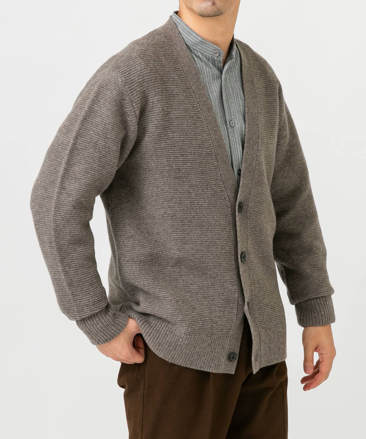 URBAN RESEARCH ROSSO「『XLサイズあり』ハミルトンウールガーター編みVネックカーディガン」|カーディガン|