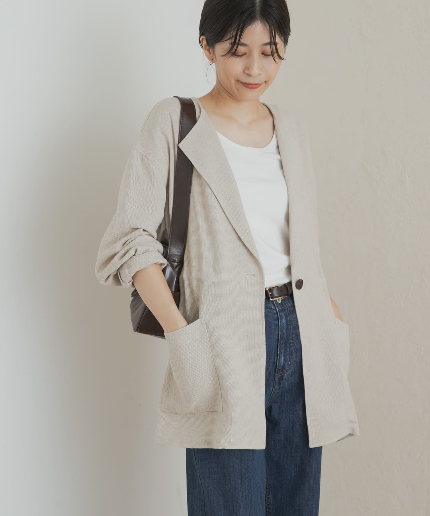 URBAN RESEARCH DOORS「ウエストドロストジャケット」|ノーカラーコート|