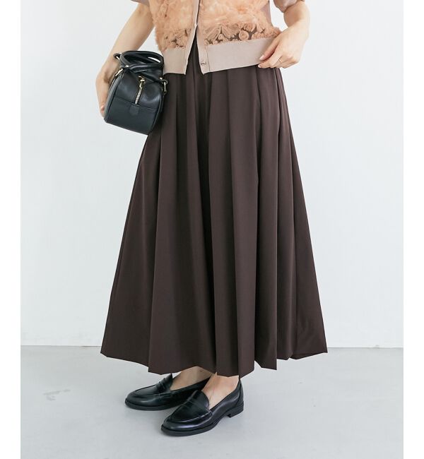  「ナイロンストレッチタックギャザースカート」|スカート|ブラウン