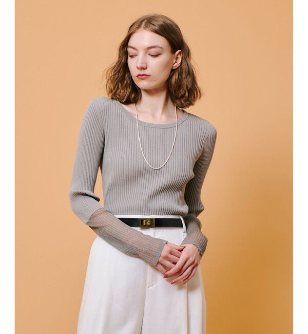 allureville「シアーカフスラウンドネックプルオーバー」|ニット・セーター|