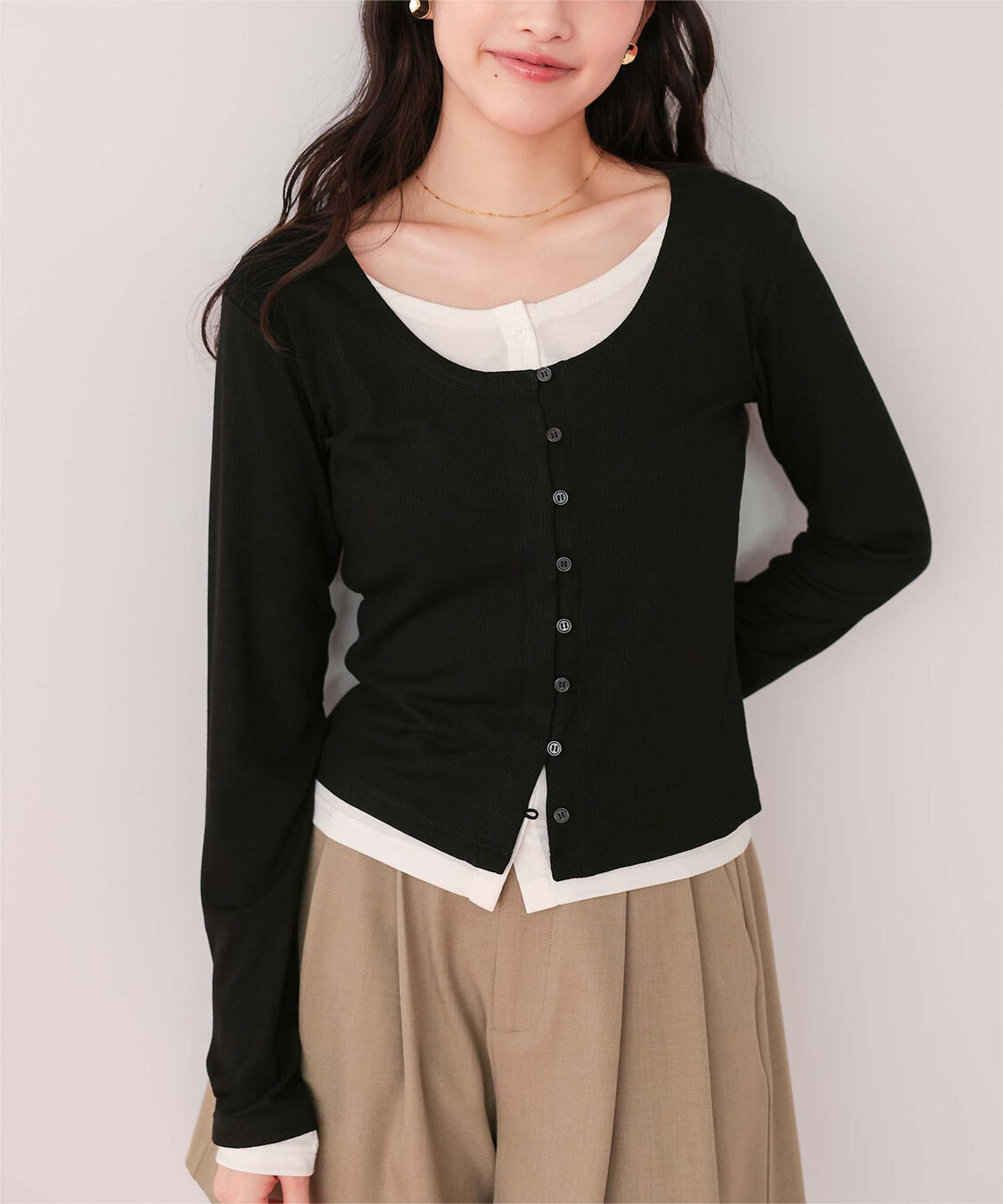 titivate「レイヤード風リブカットソートップス」|Tシャツ・カットソー|ブラック