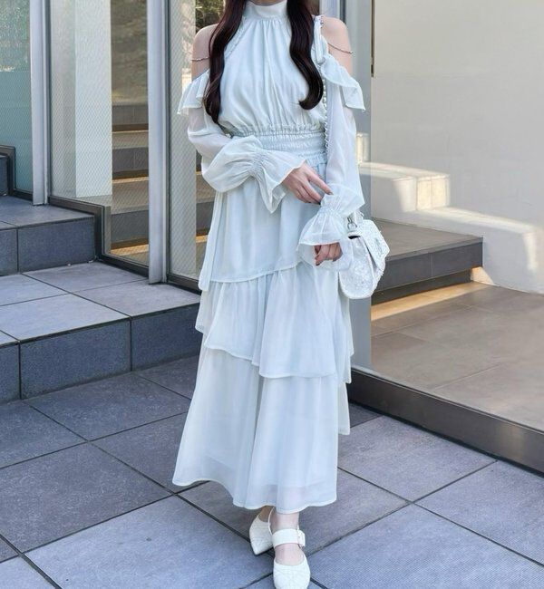  「アメスリティアードロングワンピース」|ワンピース|サックスブルー