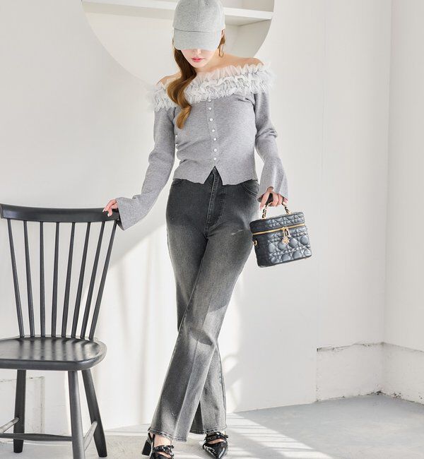  「チュールフリルオフショルニット」|ニット・セーター|