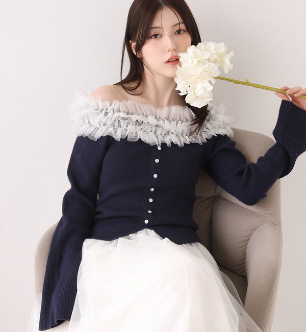  「チュールフリルオフショルニット」|ニット・セーター|