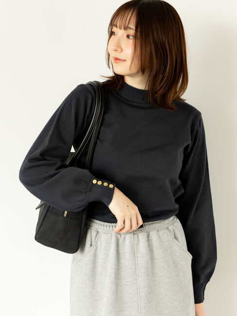 Te chichi TERRASSE「袖口金釦ハイネックニット」|ニット・セーター|チャコールグレー