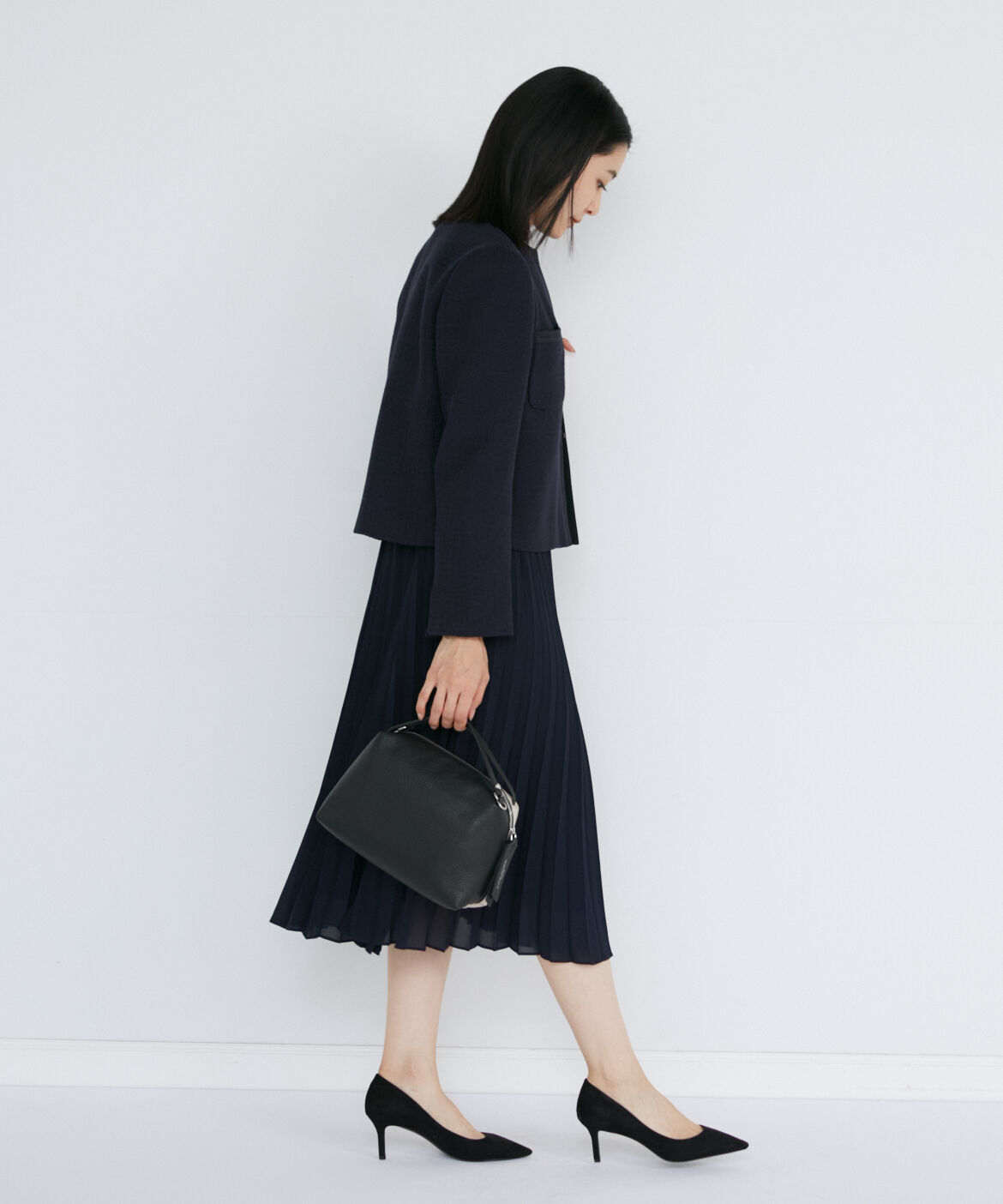 INED「ノーカラーツイードジャケット」|ノーカラージャケット|