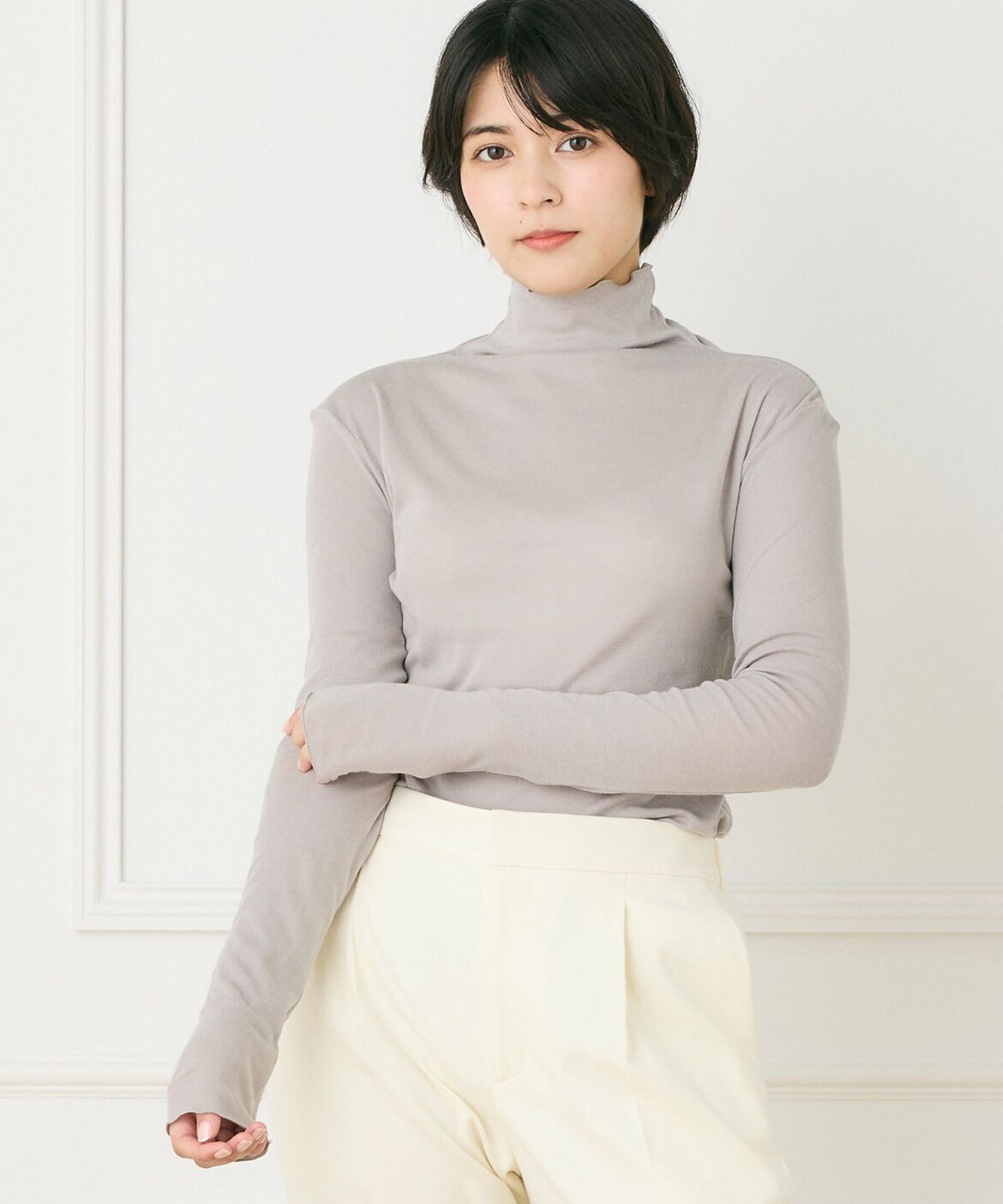 INED「ハイネックロングスリーブトップス」|Tシャツ・カットソー|グレー1