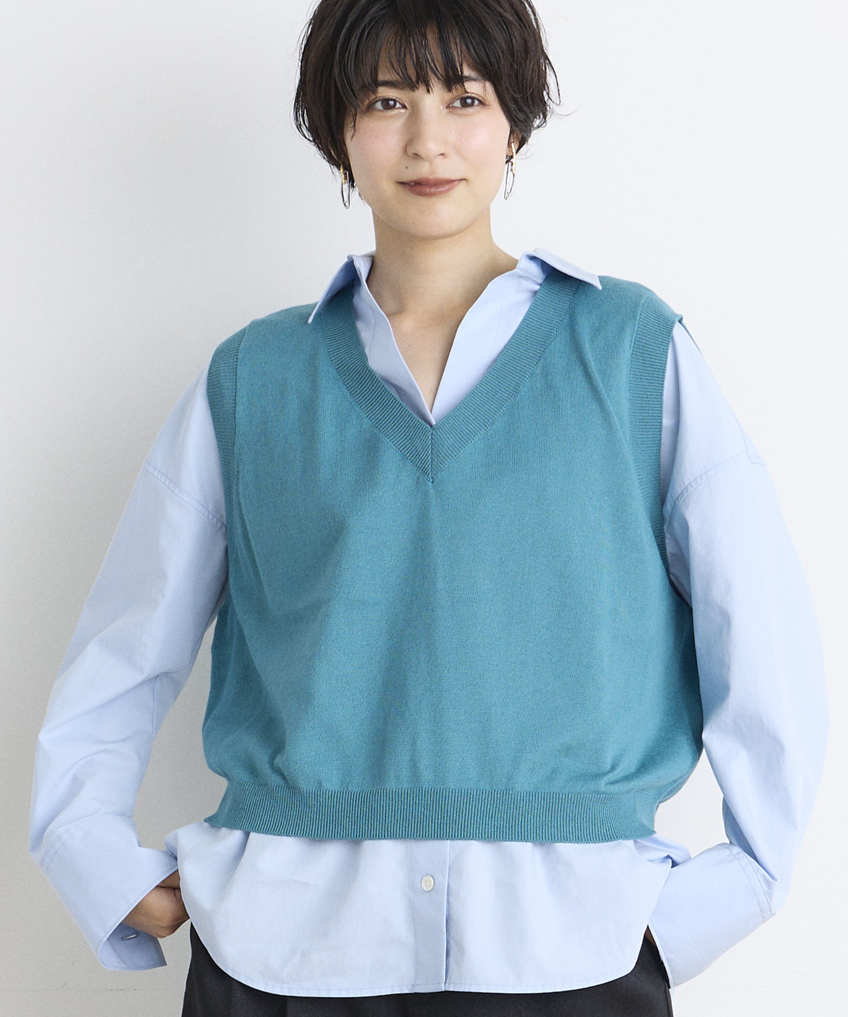 INED「《INED CLARO》クロップドニットベスト」|ニット・セーター|ブルーグリー 5