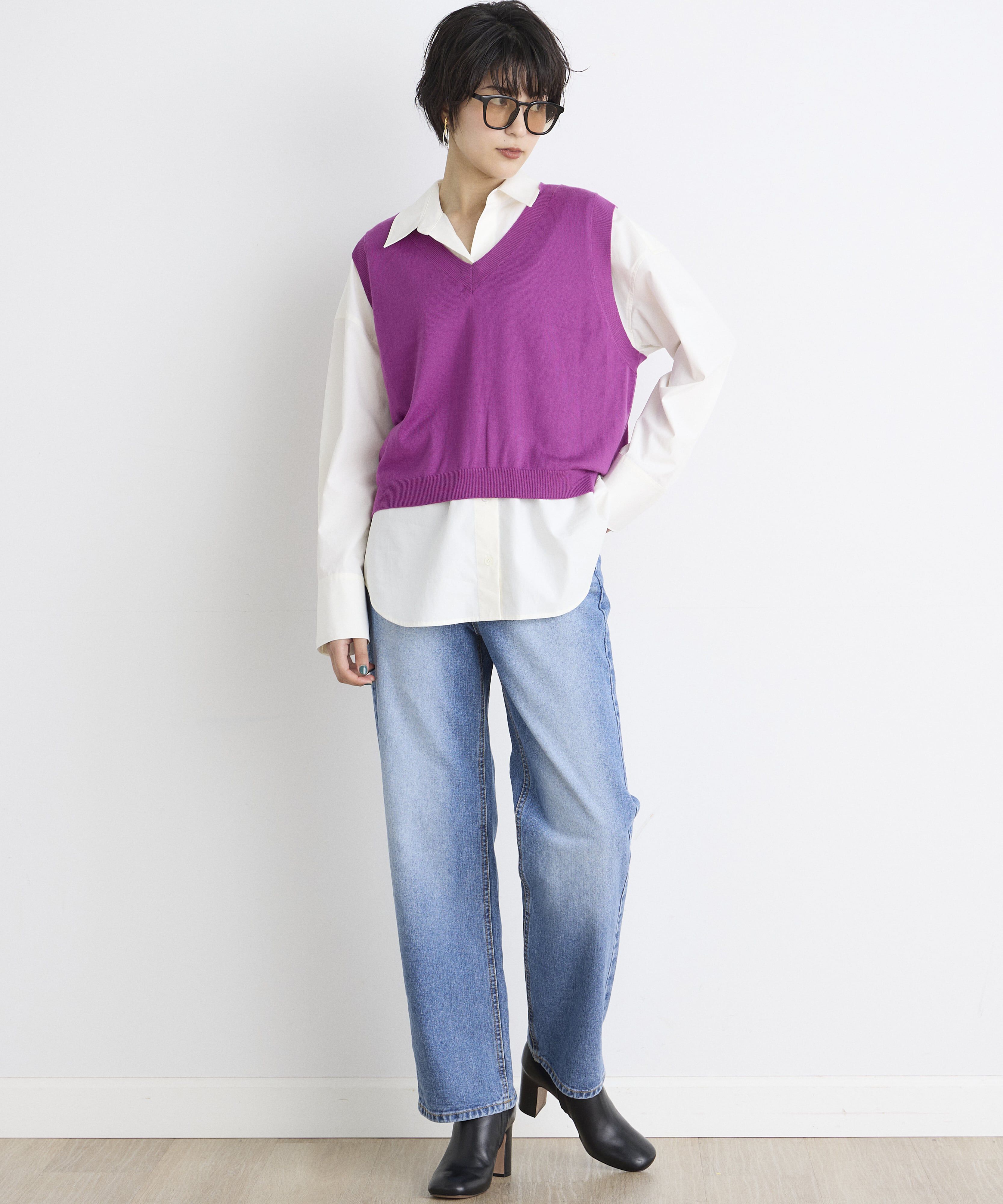 INED「《INED CLARO》クロップドニットベスト」|ニット・セーター|