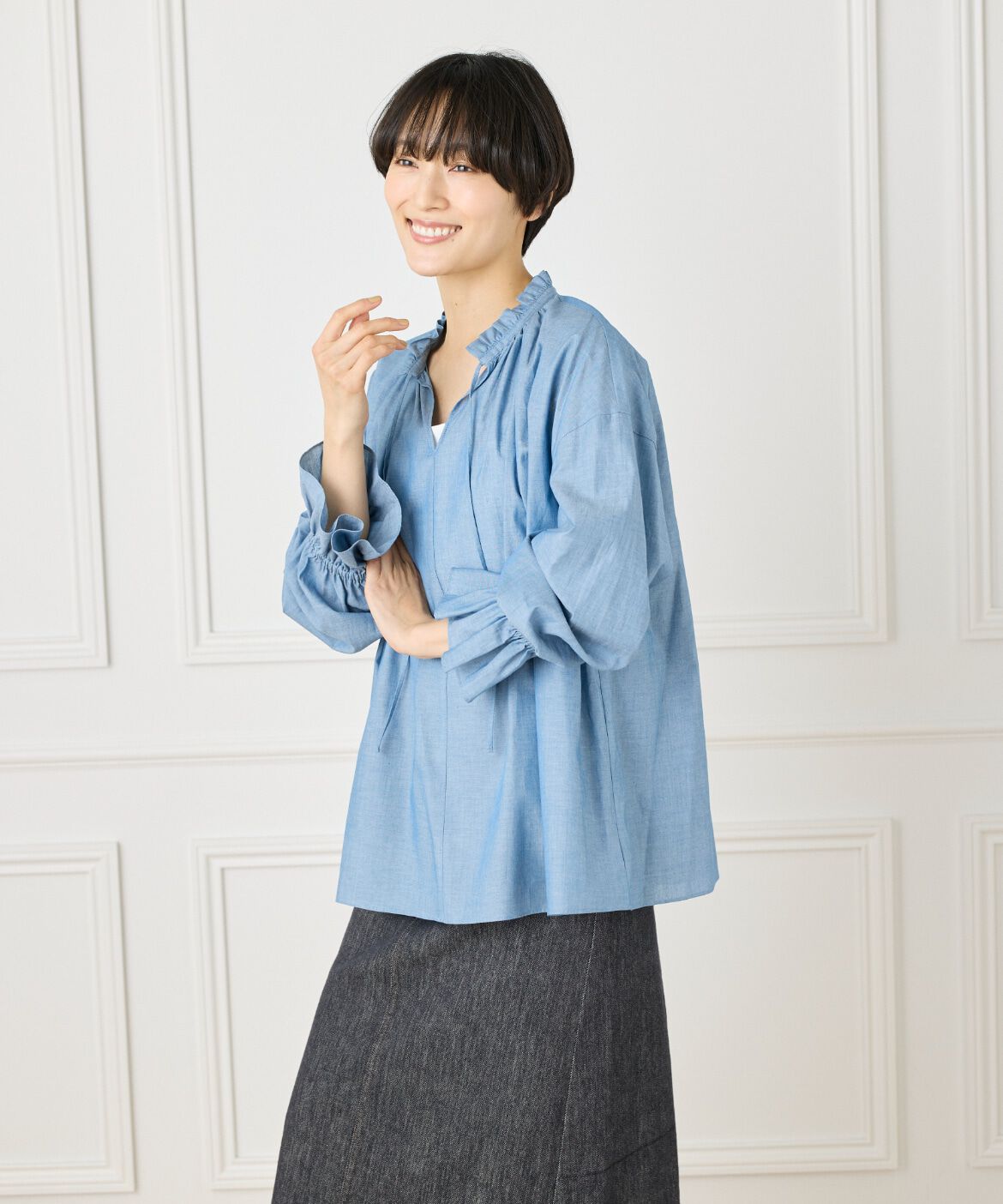 I.T.'S international「フリルカラーギャザーブラウス」|シャツ・ブラウス|