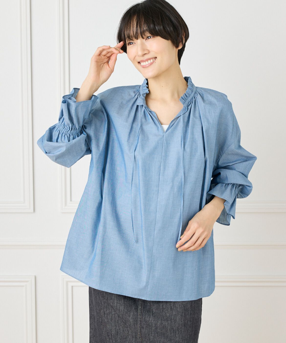 I.T.'S international「フリルカラーギャザーブラウス」|シャツ・ブラウス|