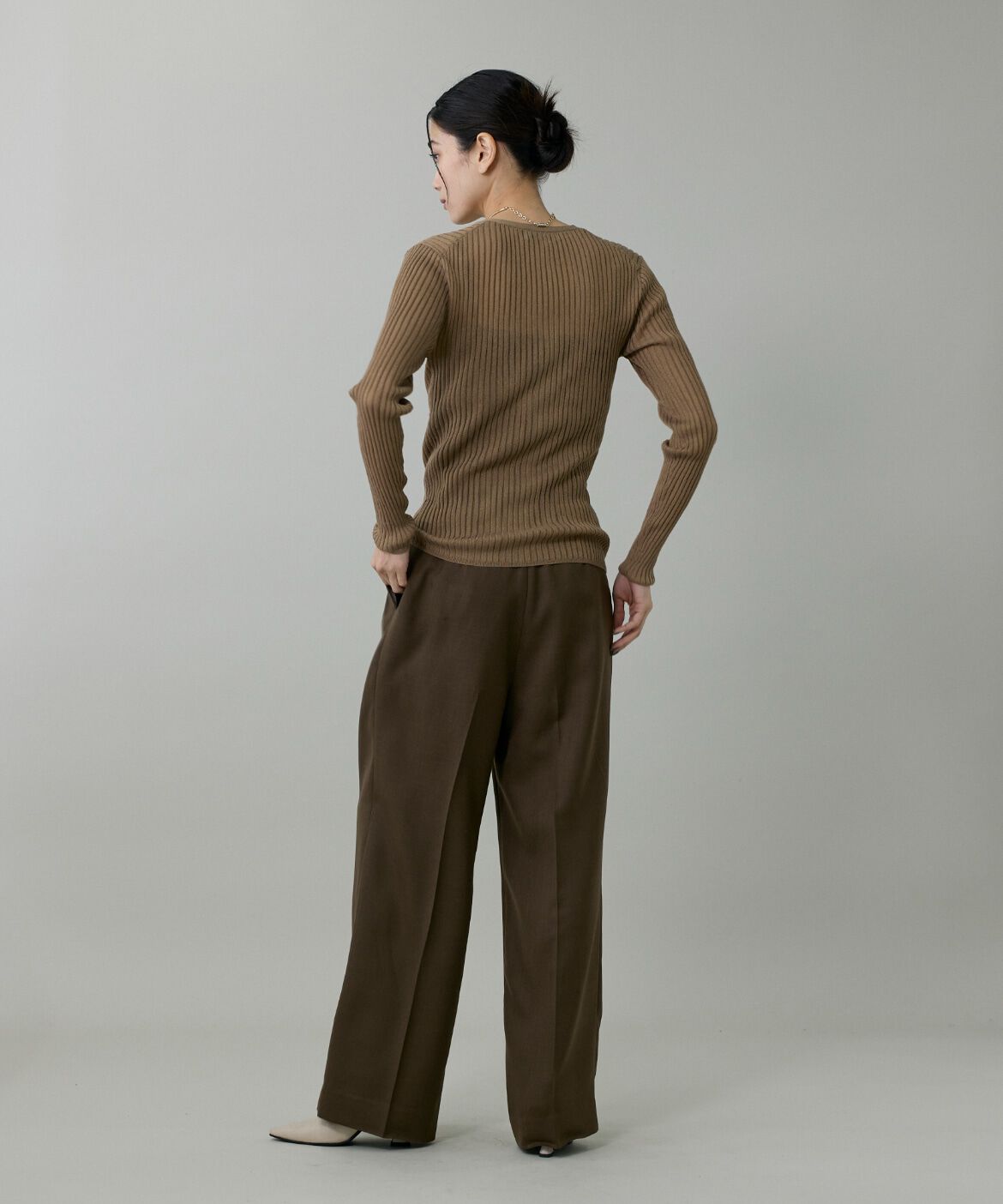 INED「ワイドリブVネックカーディガン」|カーディガン|