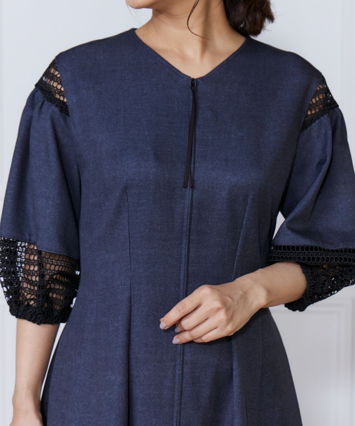 ef-de Black「デニムプリントレース使いワンピース」|ワンピース|