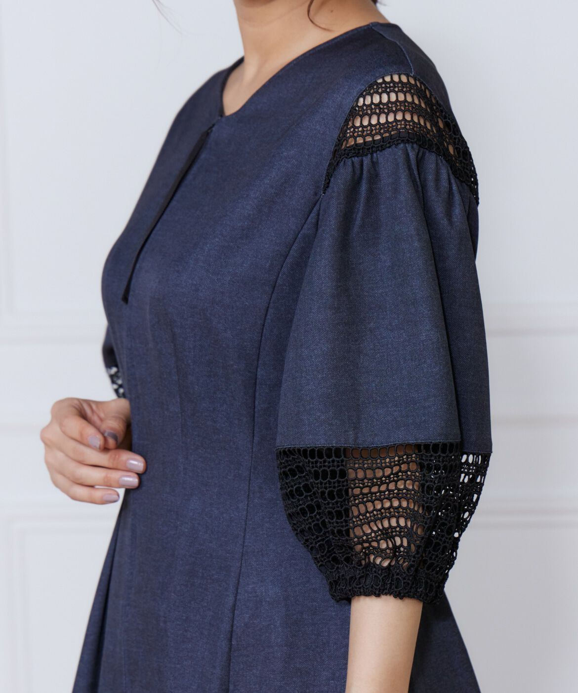 ef-de Black「デニムプリントレース使いワンピース」|ワンピース|