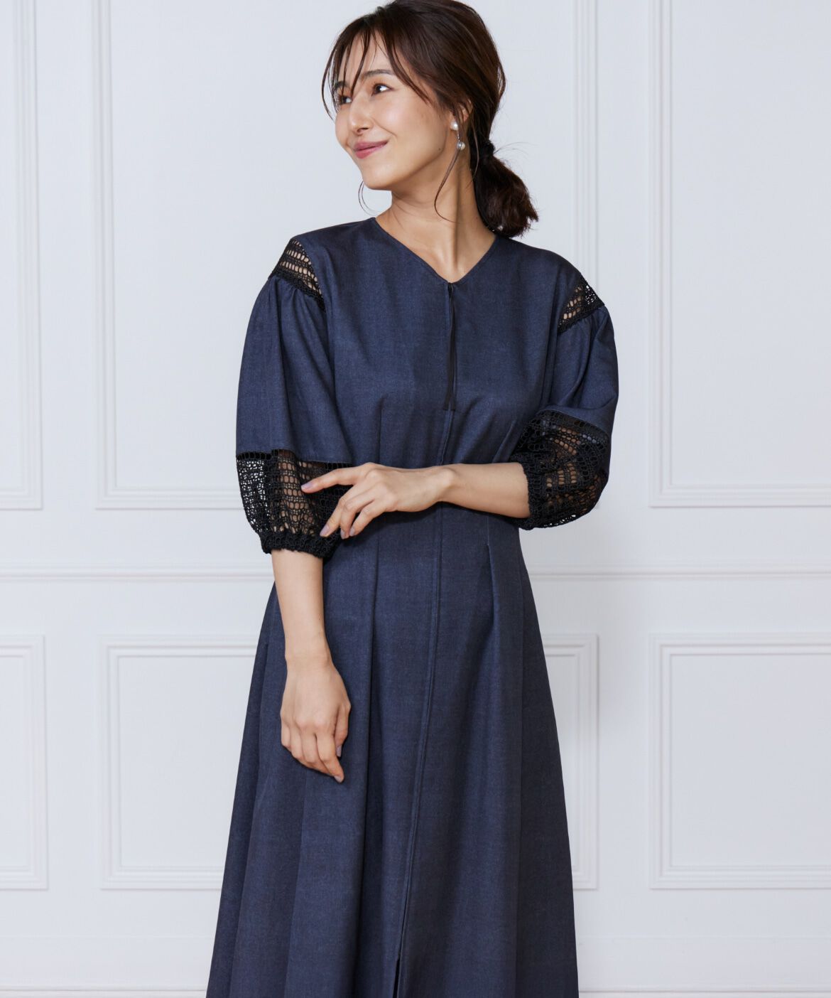 ef-de Black「デニムプリントレース使いワンピース」|ワンピース|