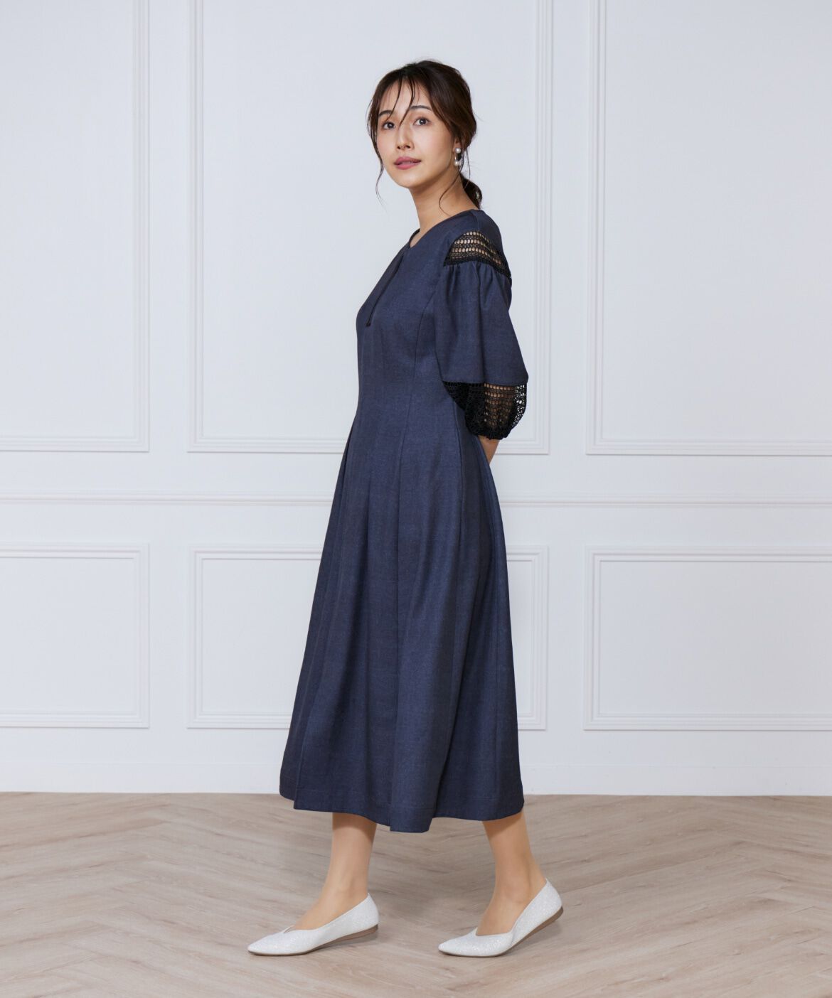 ef-de Black「デニムプリントレース使いワンピース」|ワンピース|