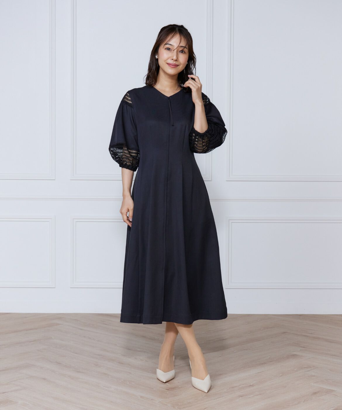 ef-de Black「デニムプリントレース使いワンピース」|ワンピース|