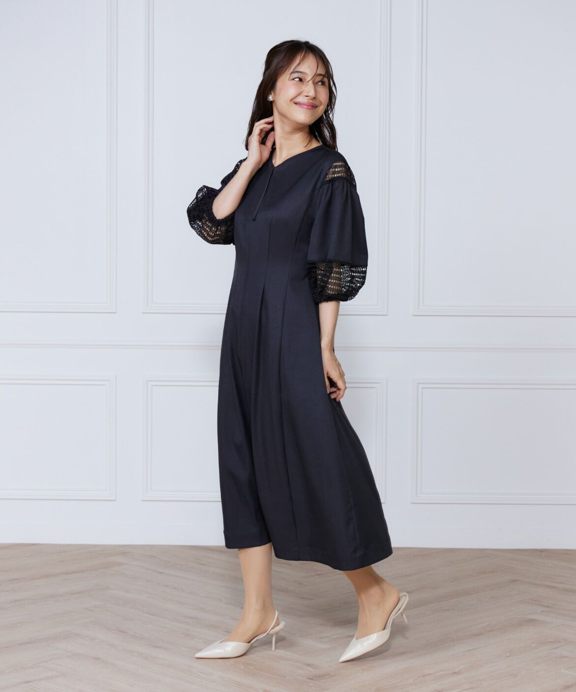 ef-de Black「デニムプリントレース使いワンピース」|ワンピース|