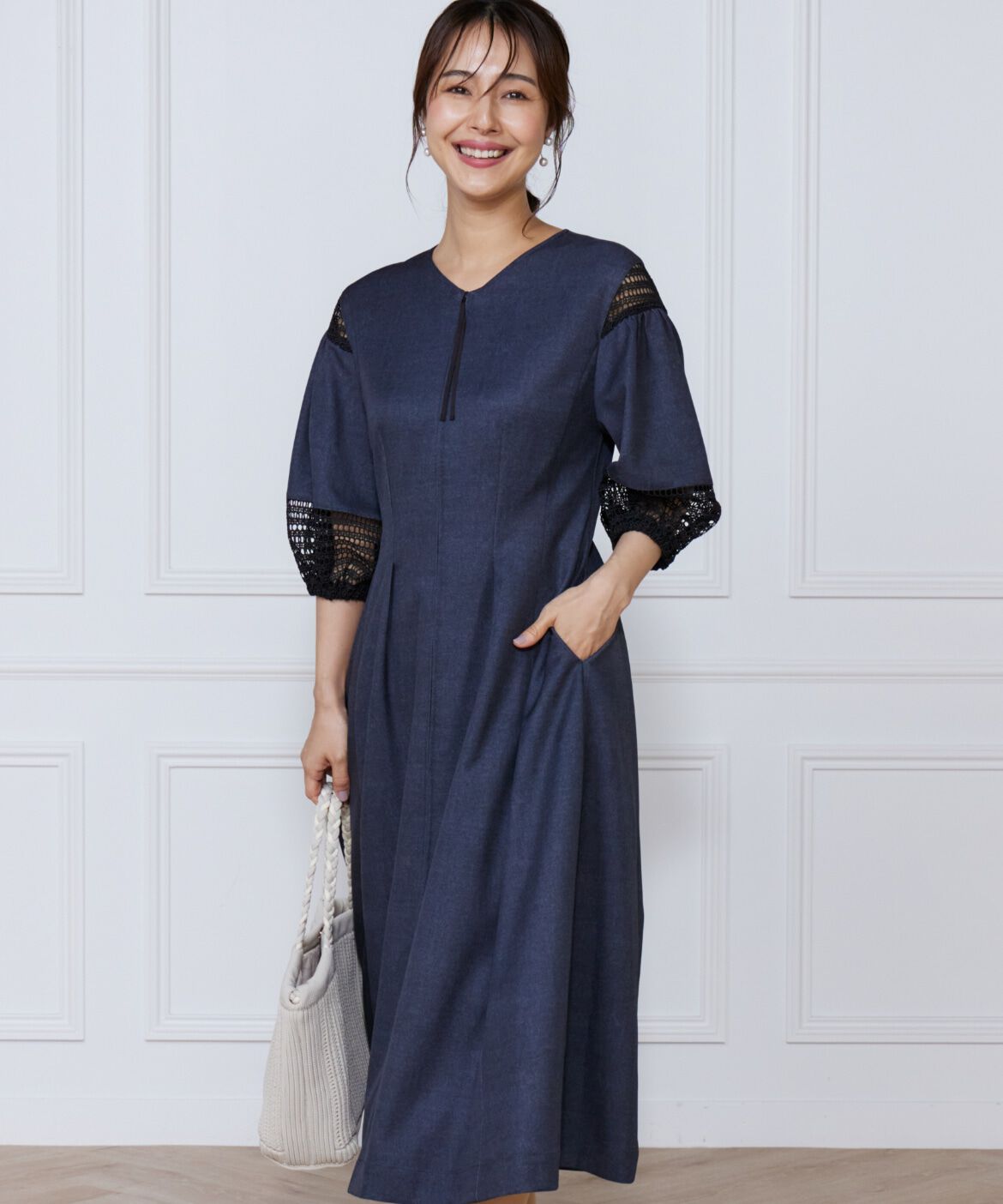 ef-de Black「デニムプリントレース使いワンピース」|ワンピース|