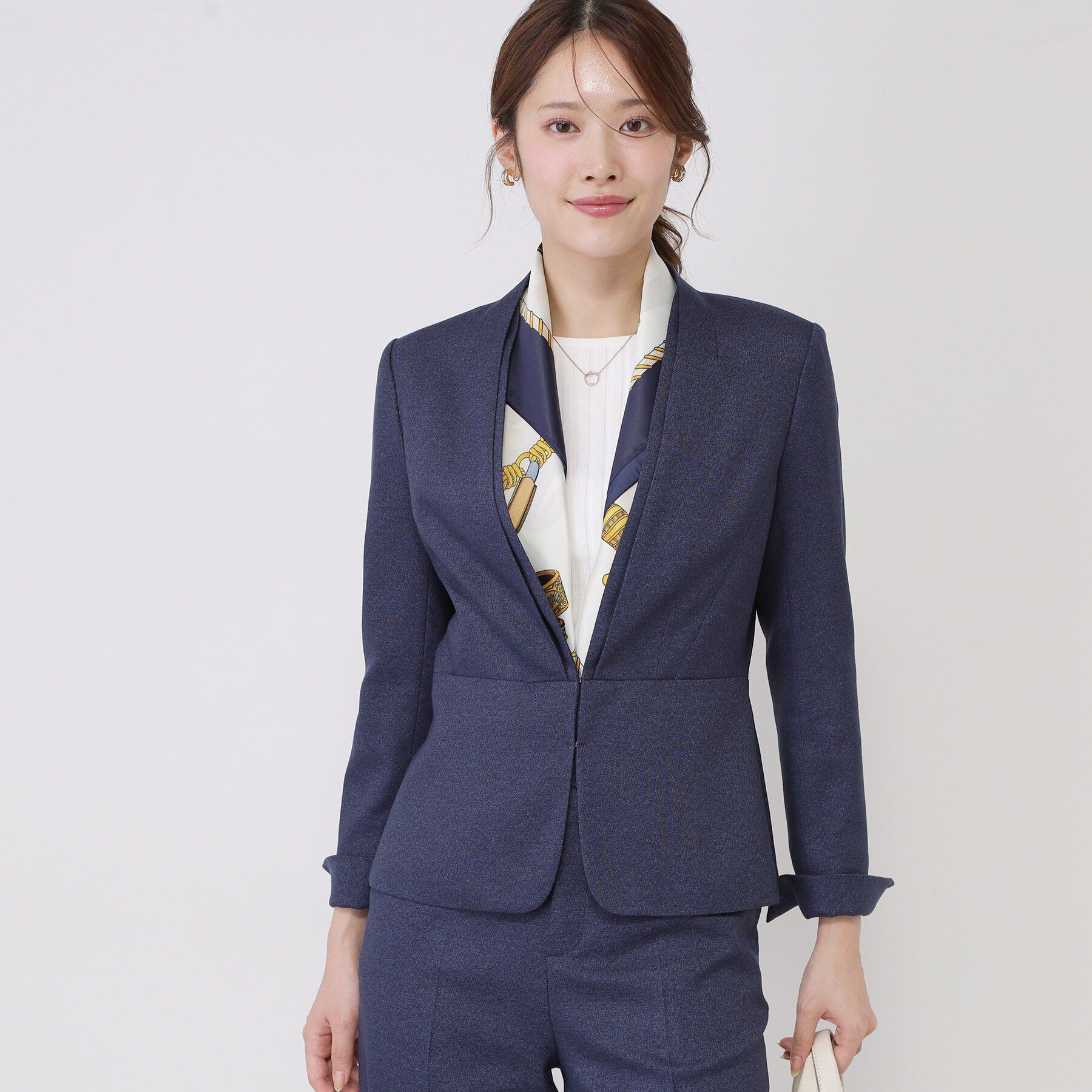 COUP DE CHANCE「【手洗い可／日本製／スーツ可】美シルエットのカラーレスジャケット」|ノーカラージャケット|ネイビー(494)