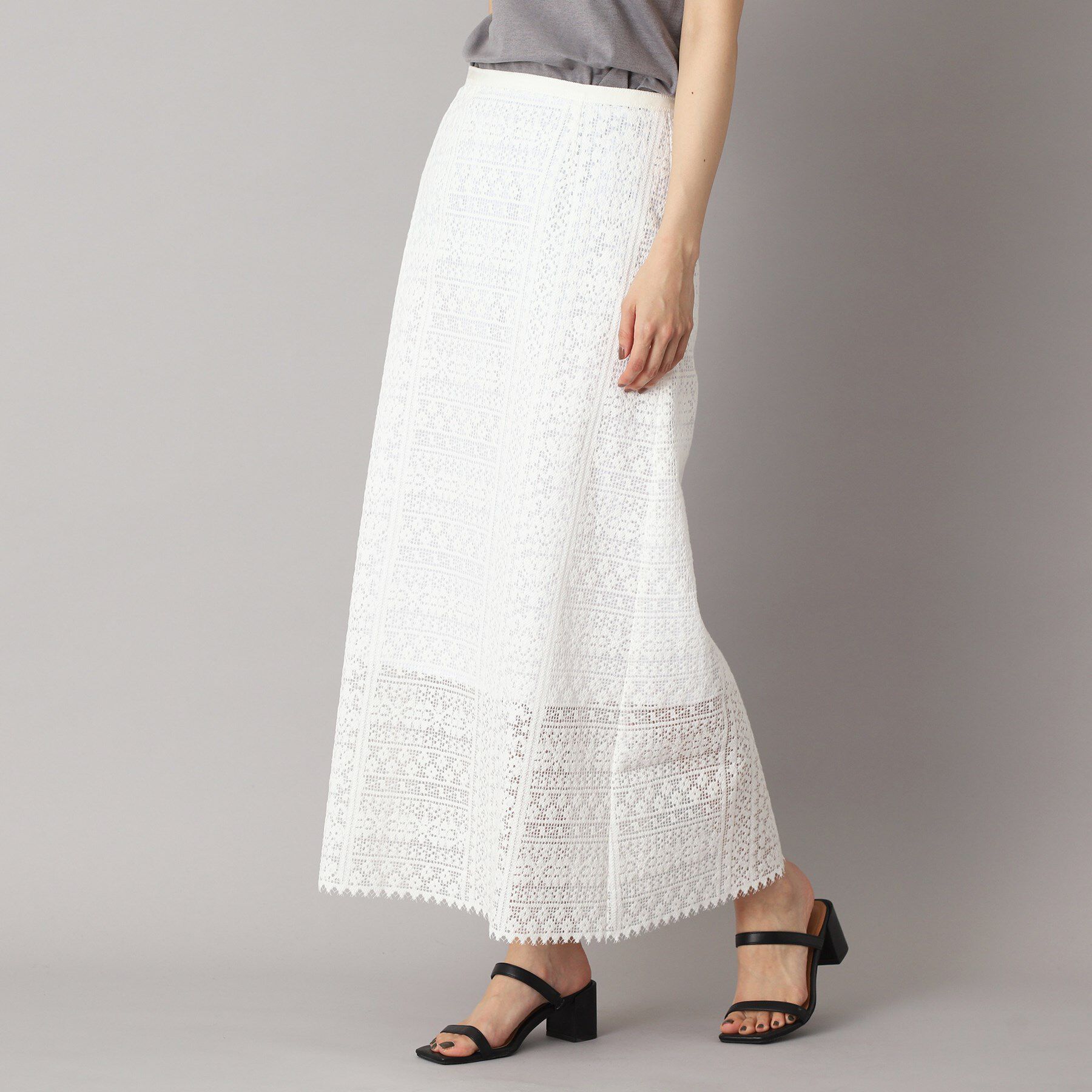 DRESSTERIOR「【後ろウエストゴム】オーガニックコットンブレンドレーススカート」|スカート|