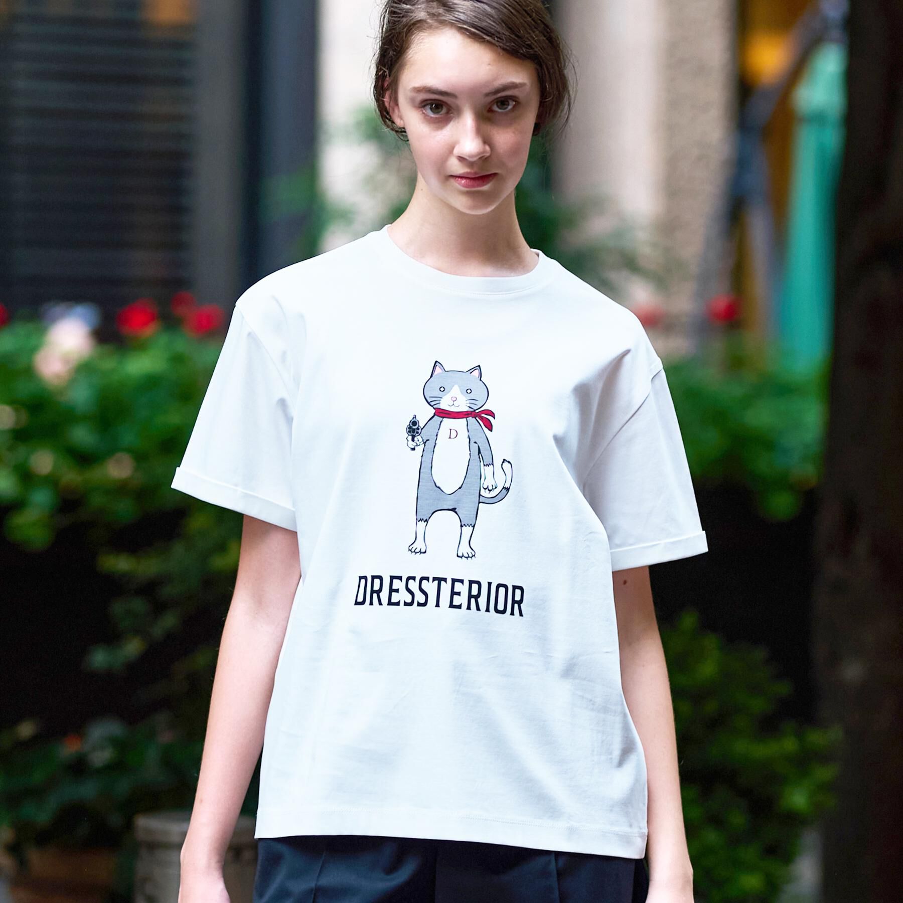 DRESSTERIOR「【接触冷感／抗菌防臭／消臭】アイスクリアコットンキャットTシャツ」|Tシャツ・カットソー|ホワイト(001)