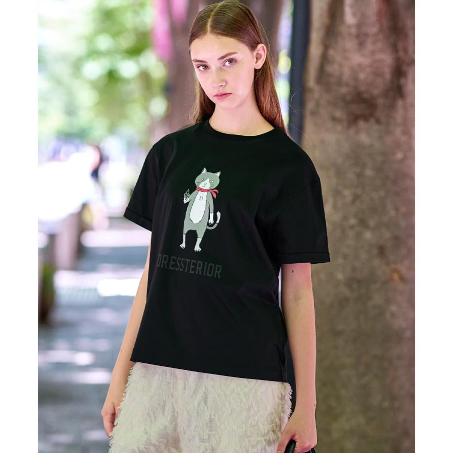 DRESSTERIOR「【接触冷感／抗菌防臭／消臭】アイスクリアコットンキャットTシャツ」|Tシャツ・カットソー|