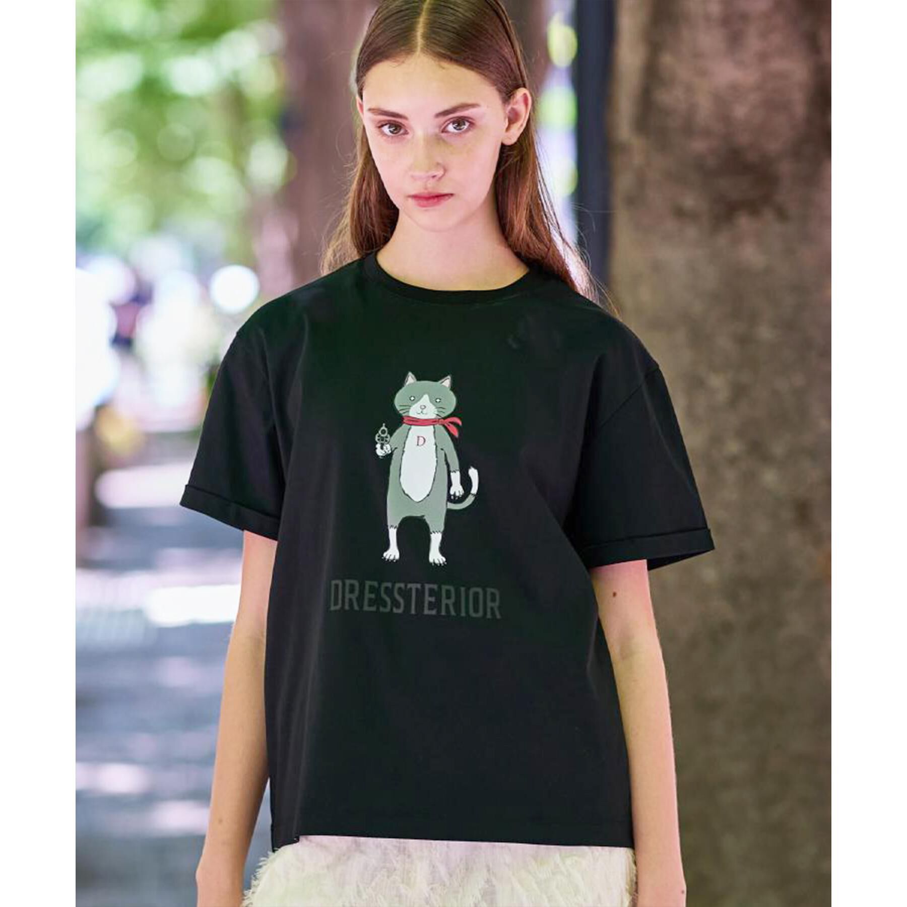 DRESSTERIOR「【接触冷感／抗菌防臭／消臭】アイスクリアコットンキャットTシャツ」|Tシャツ・カットソー|ブラック(019)