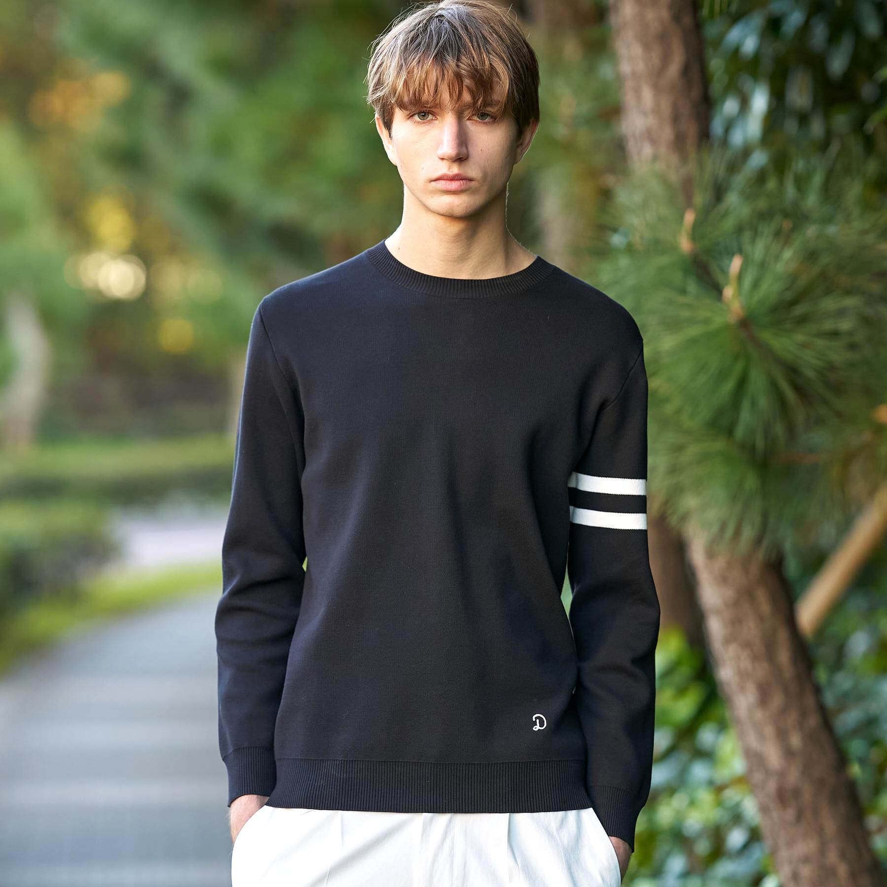 DRESSTERIOR「コットンスムース アームラインクルーネック」|ニット・セーター|ブラック(019)