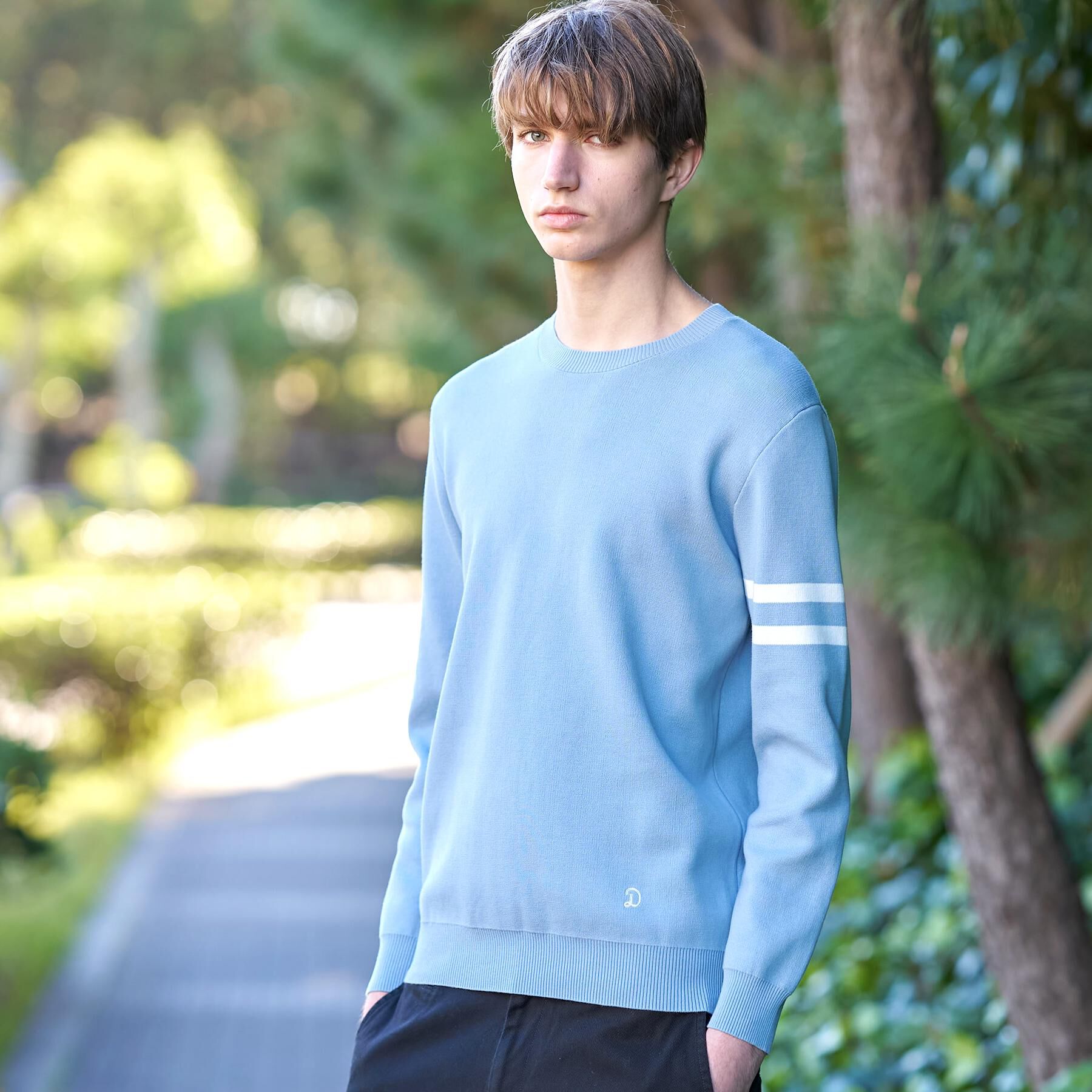 DRESSTERIOR「コットンスムース アームラインクルーネック」|ニット・セーター|サックスブルー(09