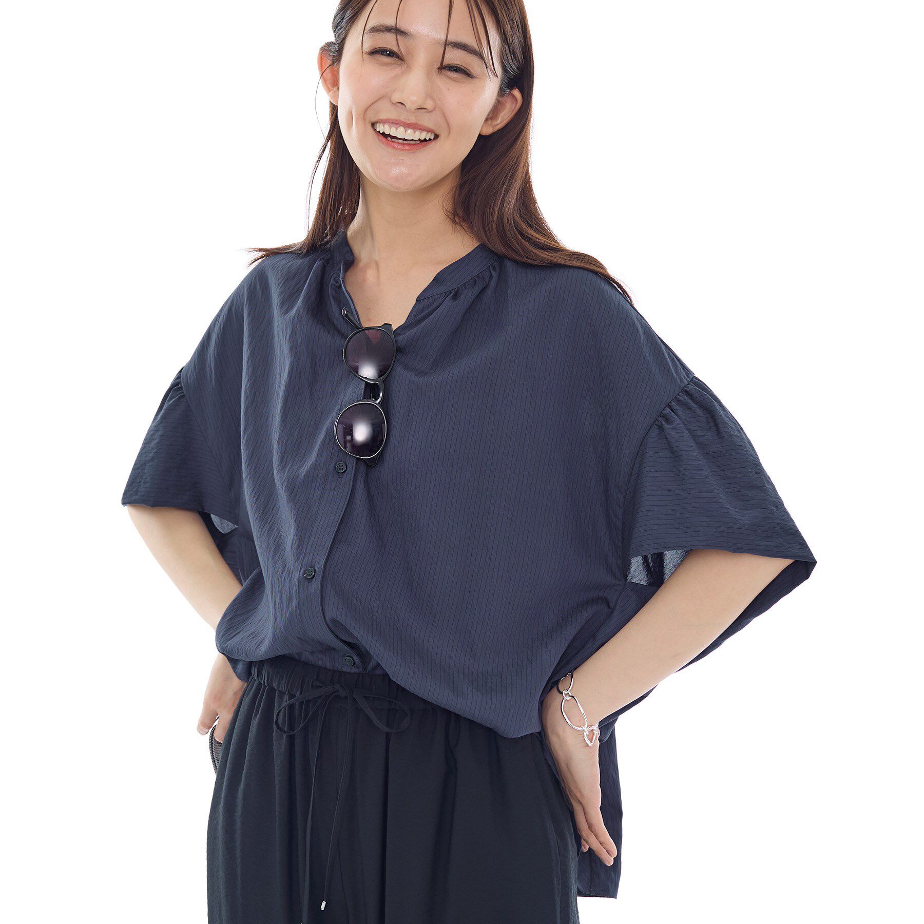 INDIVI「ドルマンスリーブブラウス」|シャツ・ブラウス|ネイビー(394)