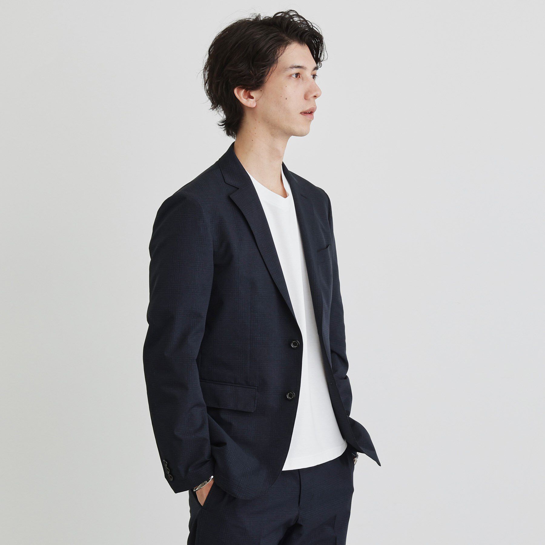 TAKEO KIKUCHI「【抗菌防臭】COOL DOTS（R）ドビープリント ジャケット」|テーラードジャケット|ブルー・グレンチェッ