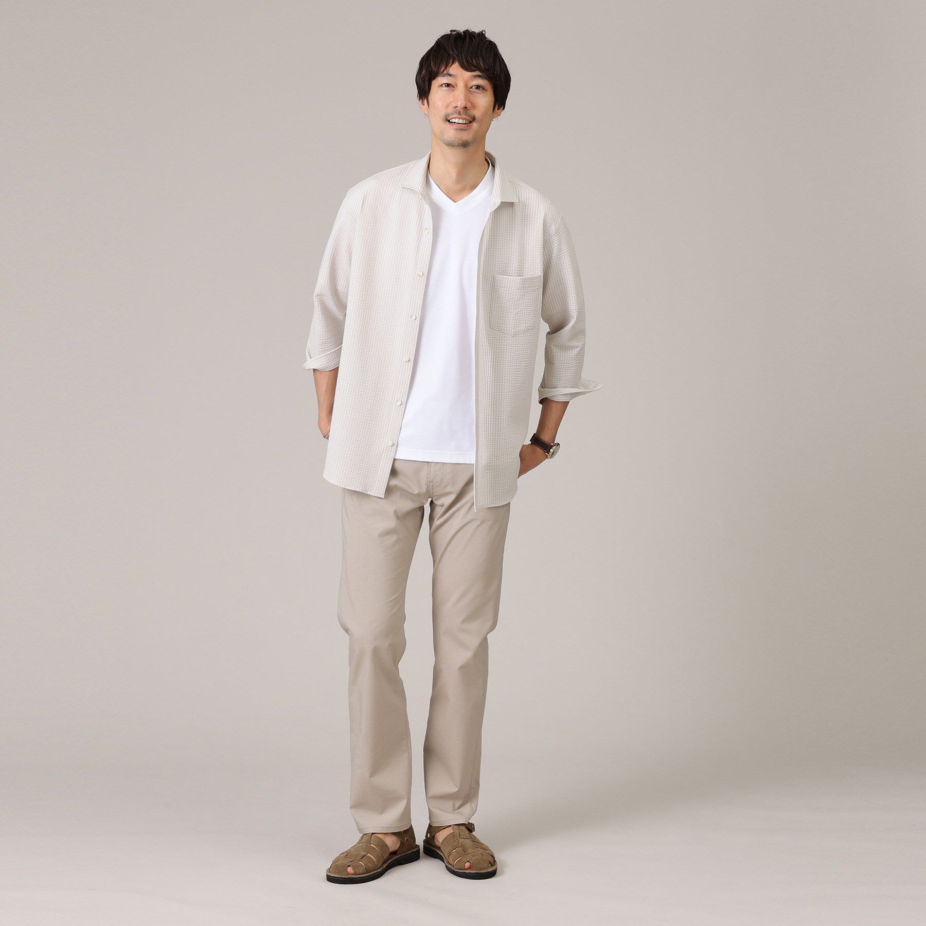 TAKEO KIKUCHI「【抗菌防臭／7分袖】サッカージャージ ストライプシャツ」|シャツ・ブラウス|