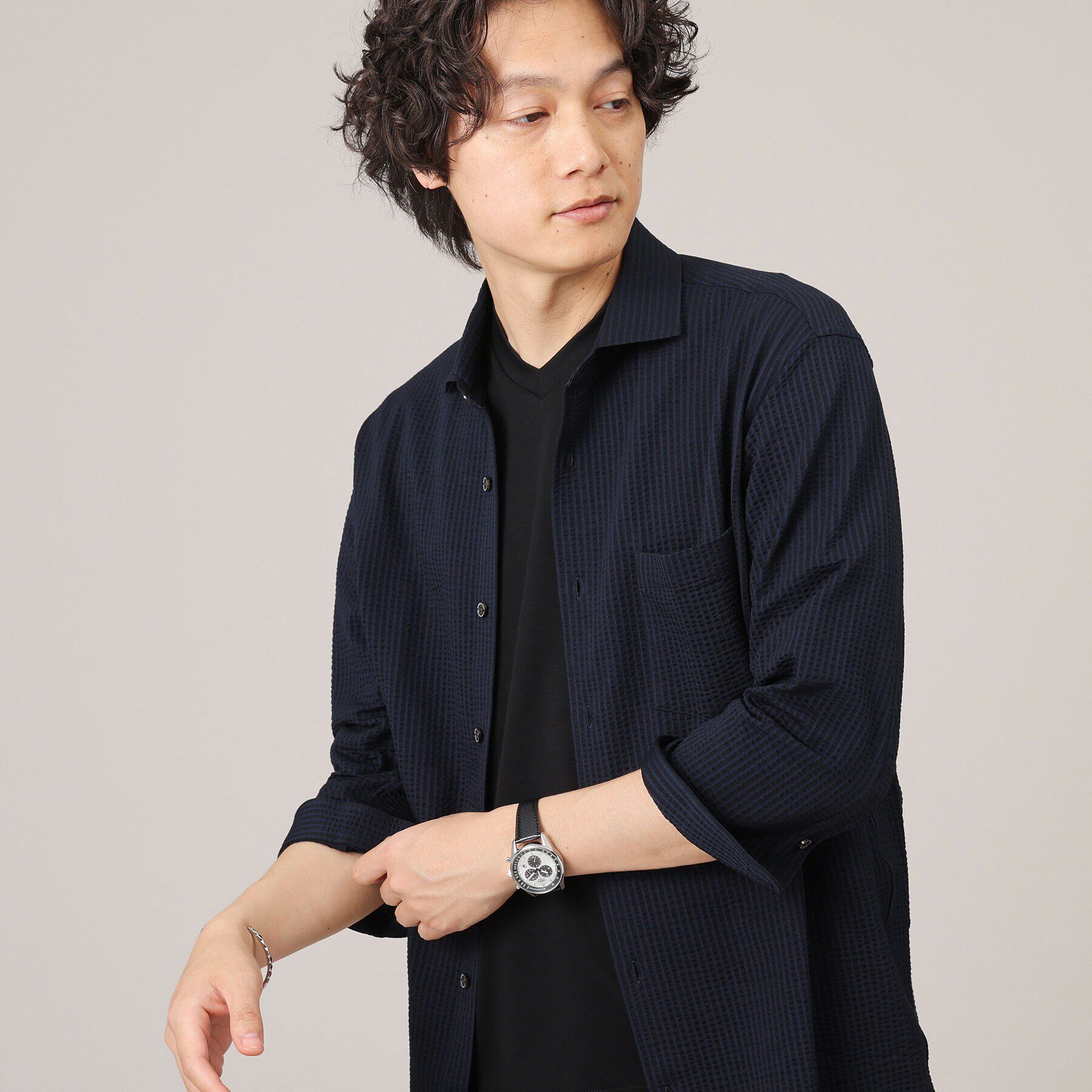 TAKEO KIKUCHI「【抗菌防臭／7分袖】サッカージャージ ストライプシャツ」|シャツ・ブラウス|