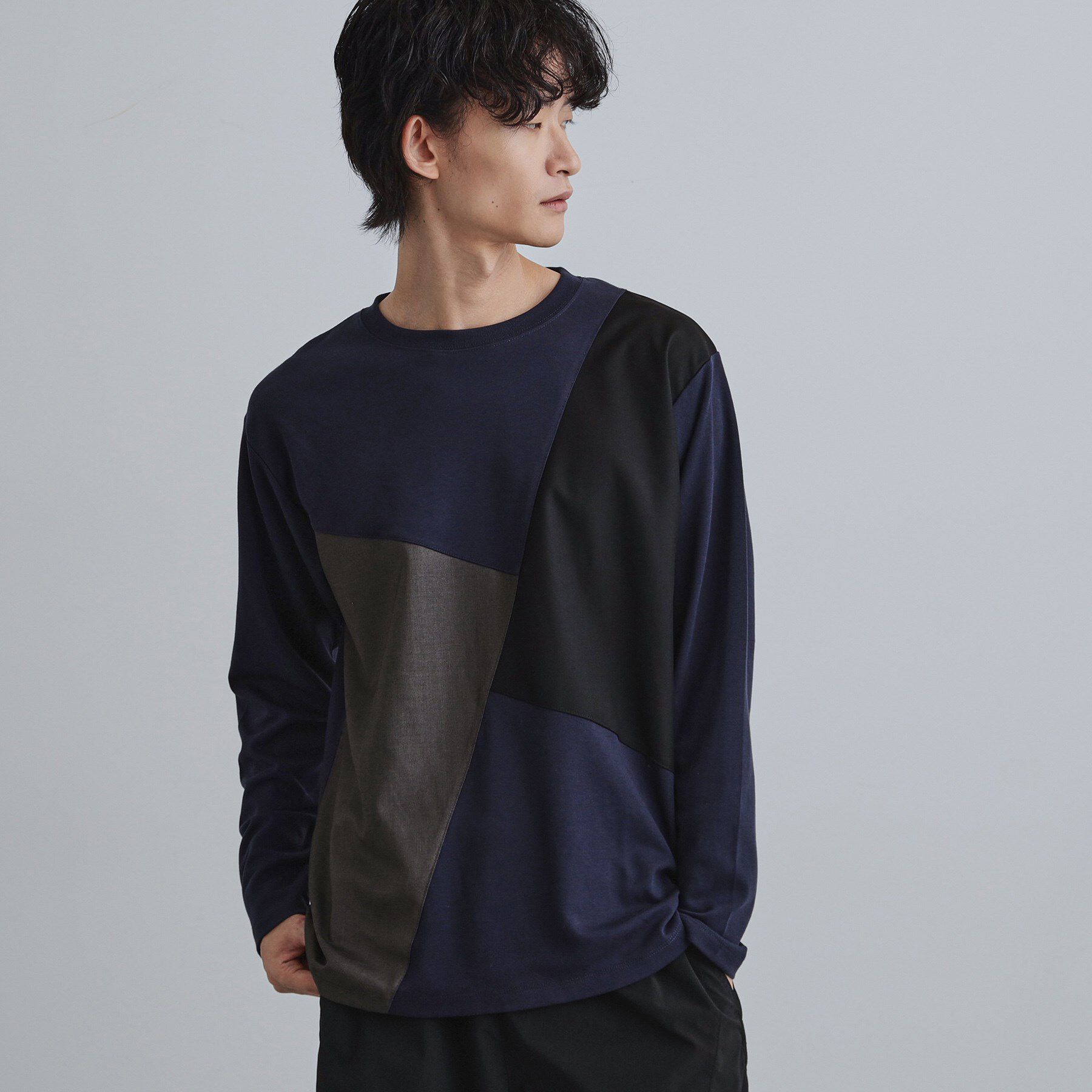 tk.TAKEO KIKUCHI「ブロックシャドー切替カットソー」|Tシャツ・カットソー|ネイビー(094)