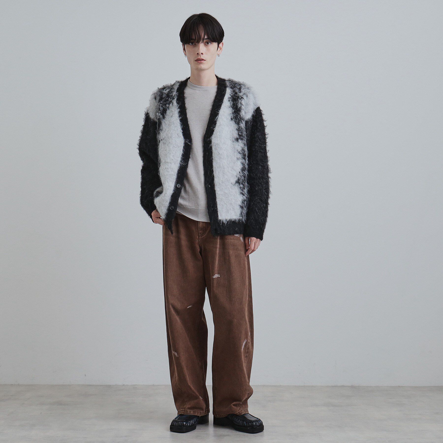 tk.TAKEO KIKUCHI「ボールドストライプシャギーニットVカーディガン」|カーディガン|