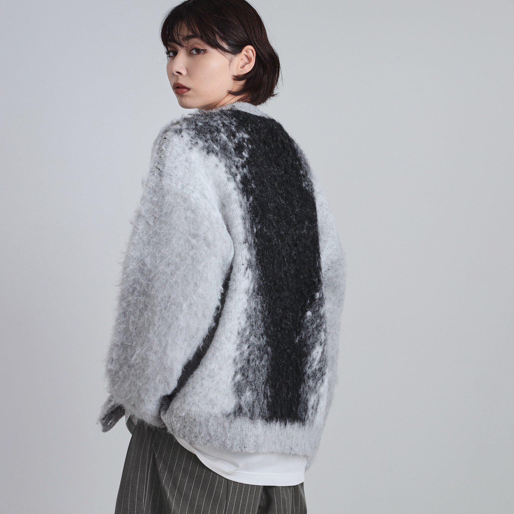 tk.TAKEO KIKUCHI「ボールドストライプシャギーニットVカーディガン」|カーディガン|