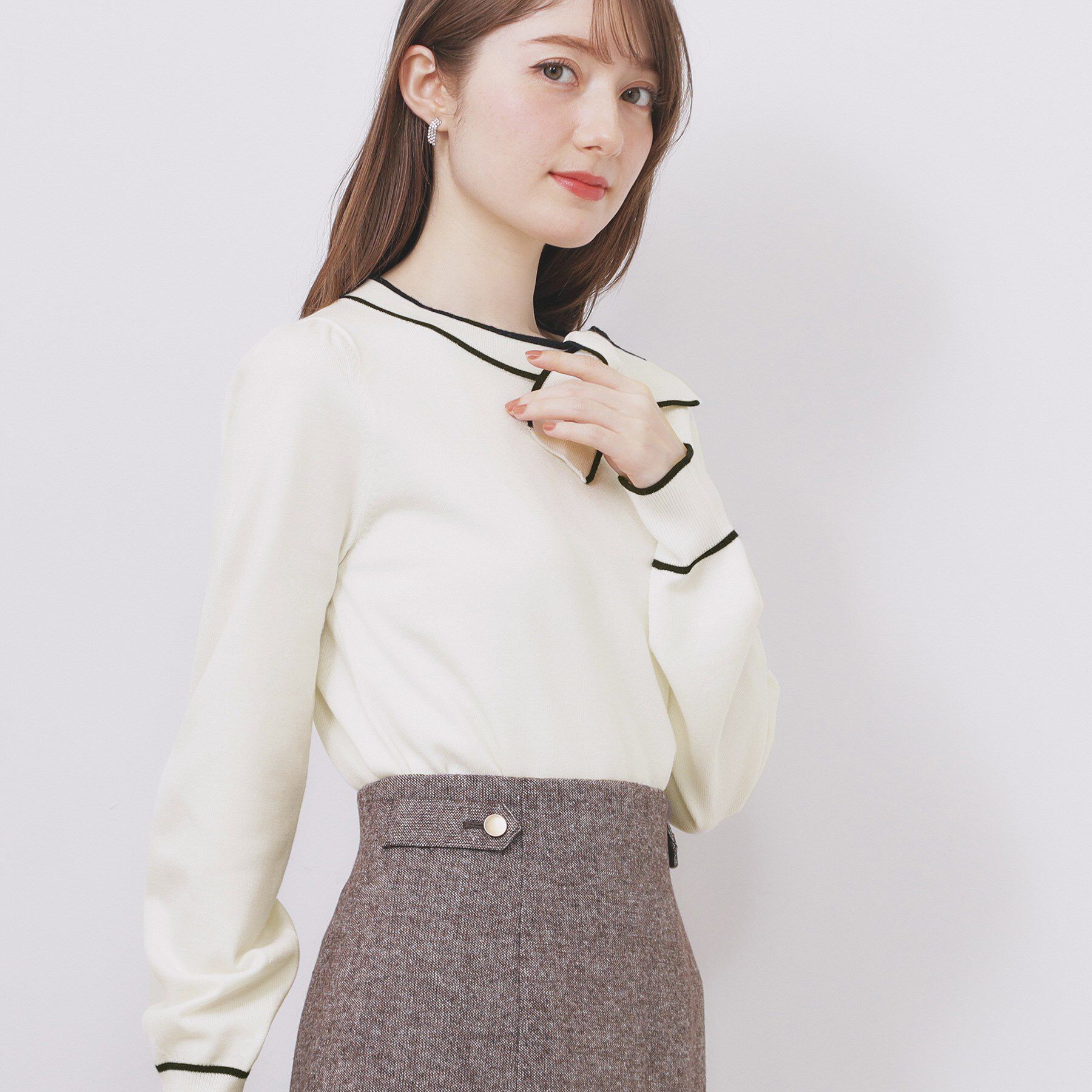 index「サイドリボンバイカラーニット【洗濯機OK】」|ニット・セーター|