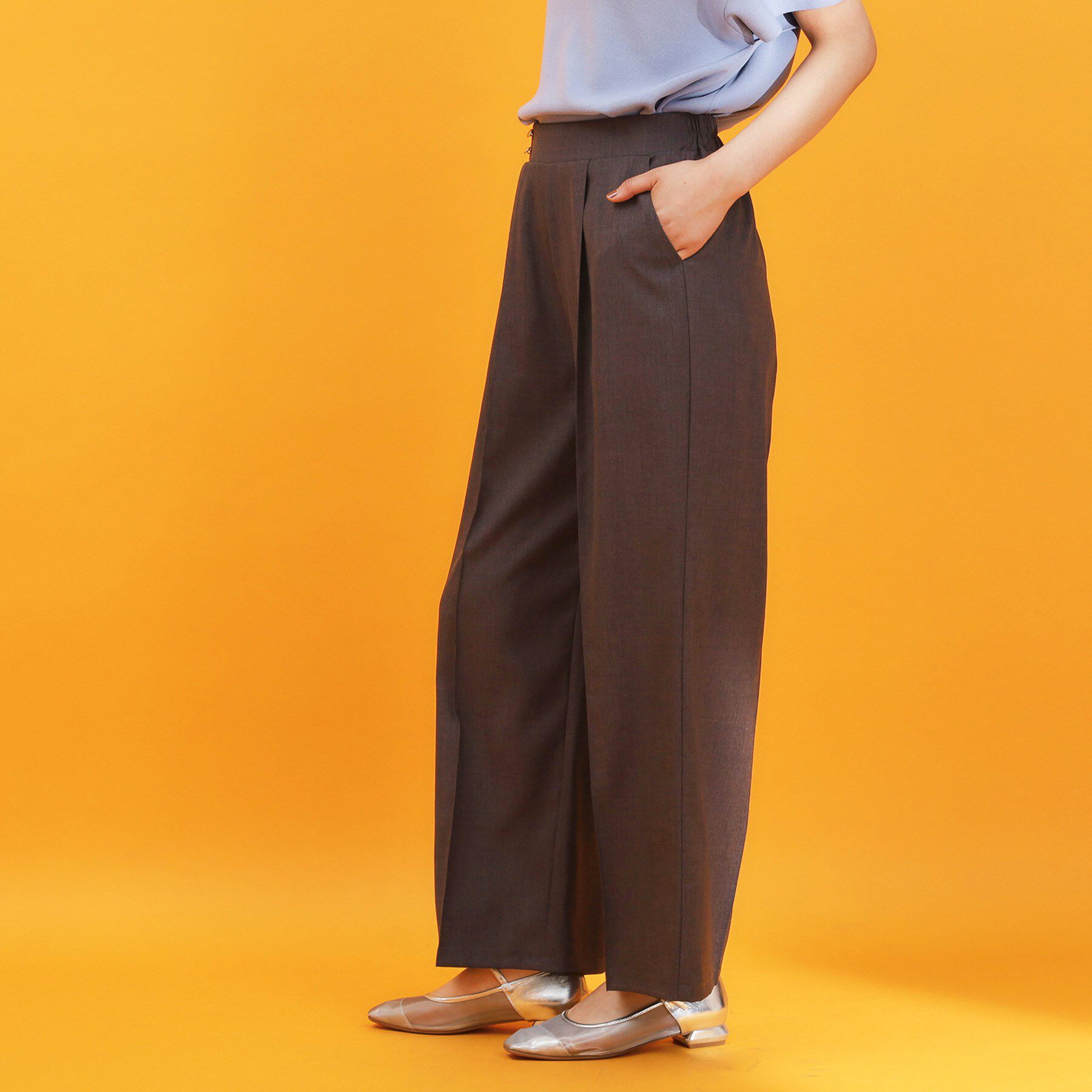 THE SHOP TK「麻調ピンタックワイドパンツ【洗濯機OK】」|その他|