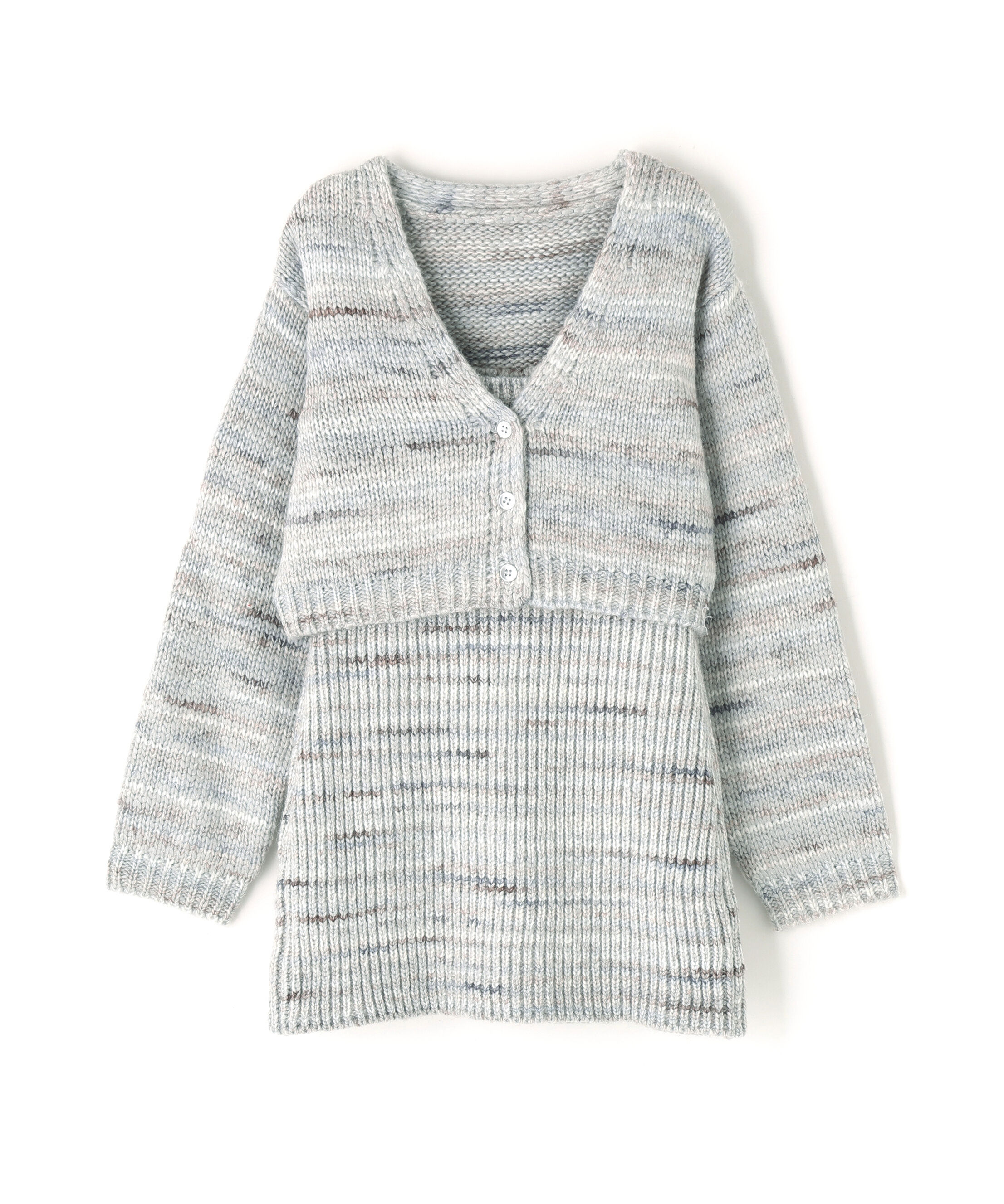  「ミックスカラーチュニック＆ショートカーディガン」|ニット・セーター|