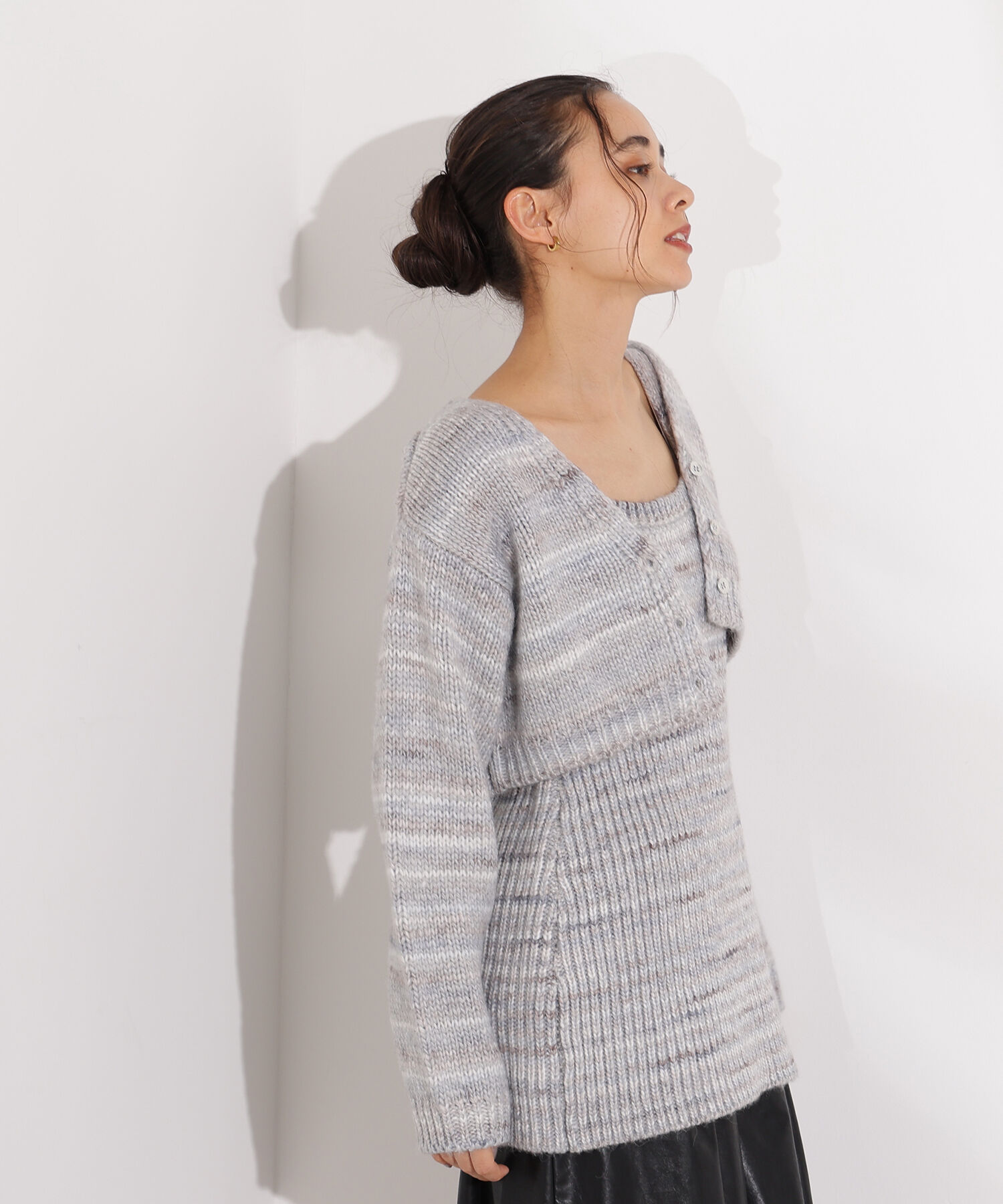  「ミックスカラーチュニック＆ショートカーディガン」|ニット・セーター|