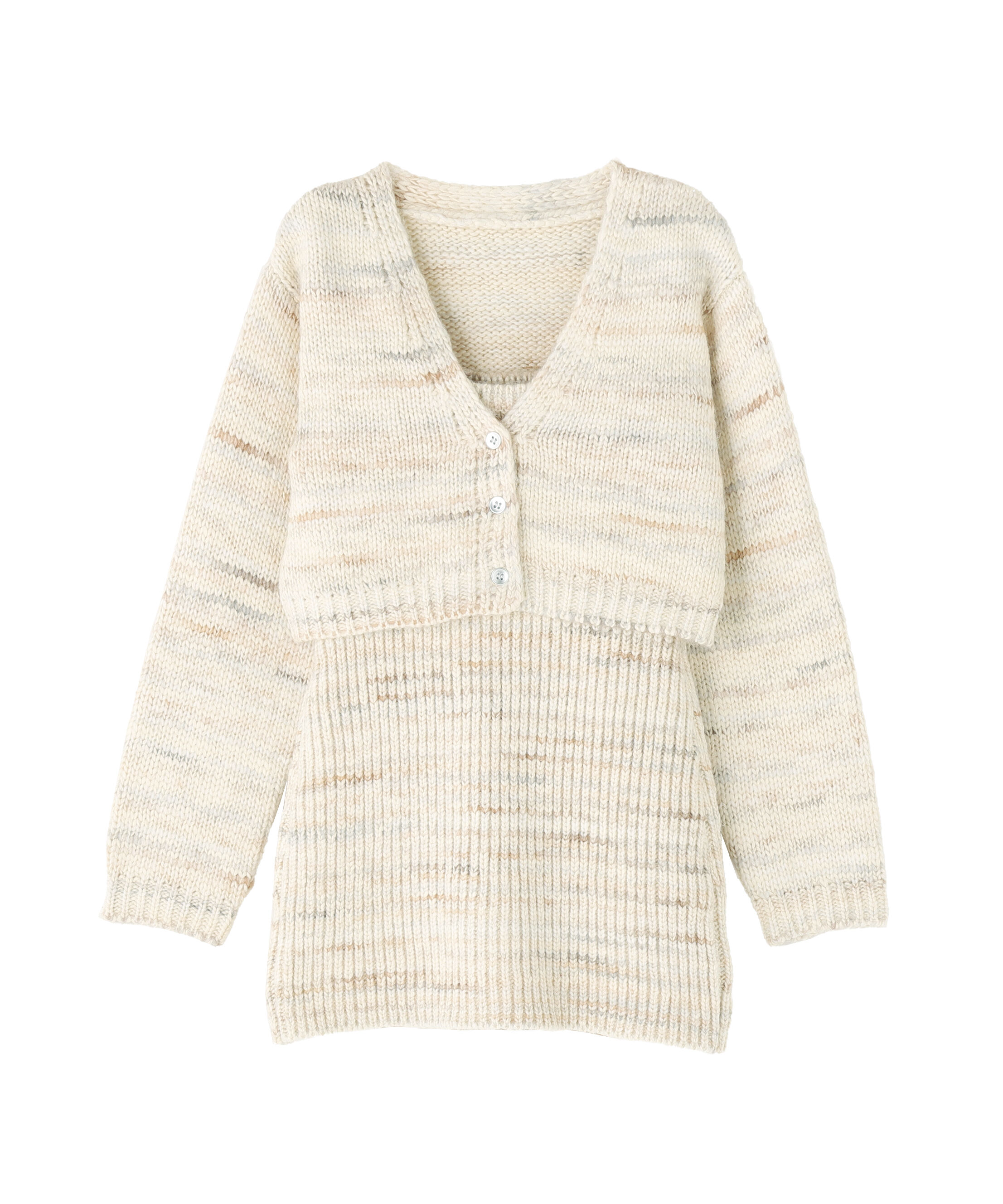  「ミックスカラーチュニック＆ショートカーディガン」|ニット・セーター|