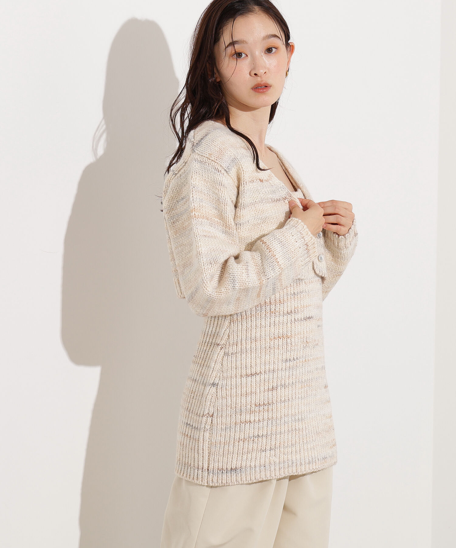  「ミックスカラーチュニック＆ショートカーディガン」|ニット・セーター|