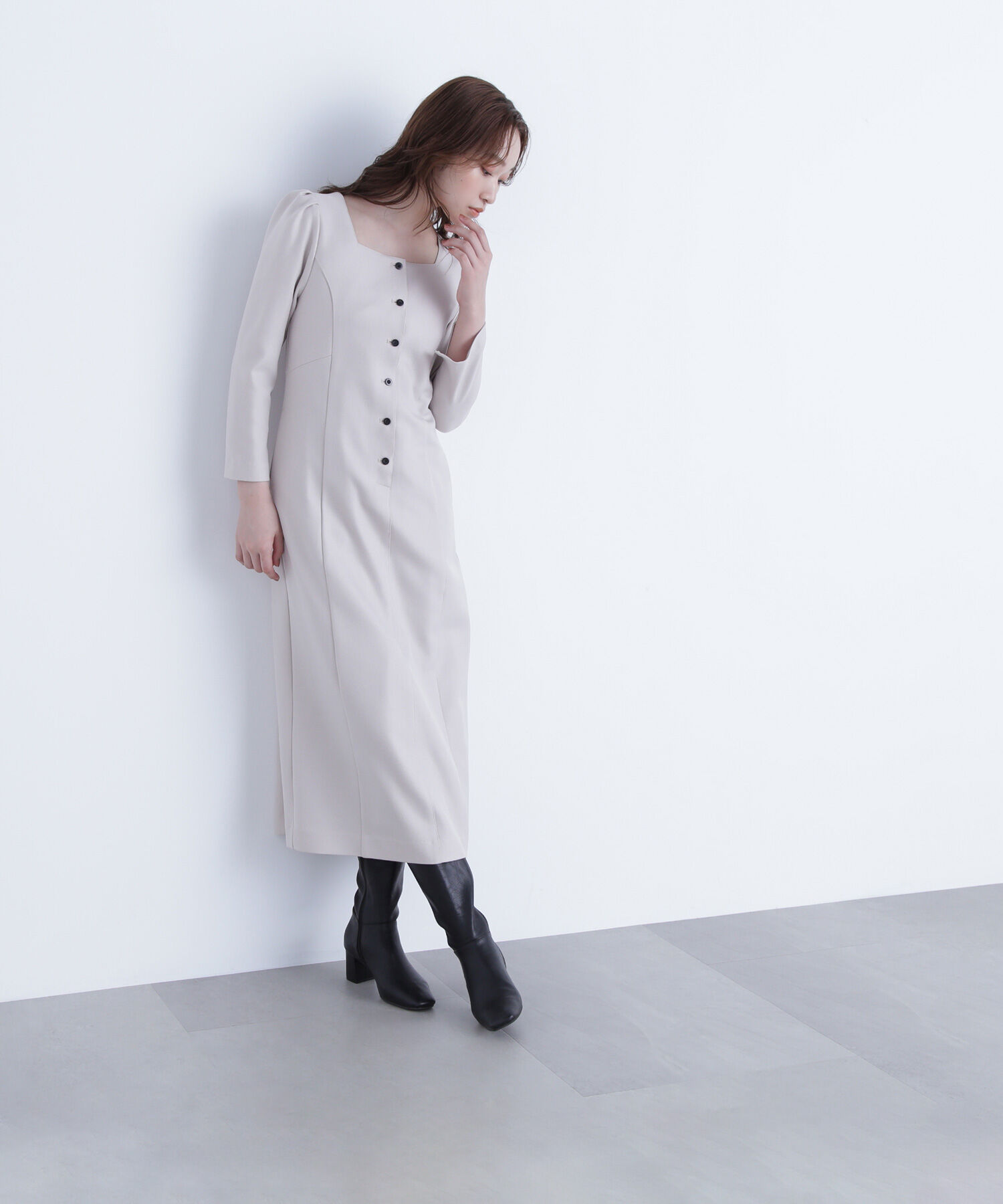  「バイカラーボタンナローワンピース」|ワンピース|