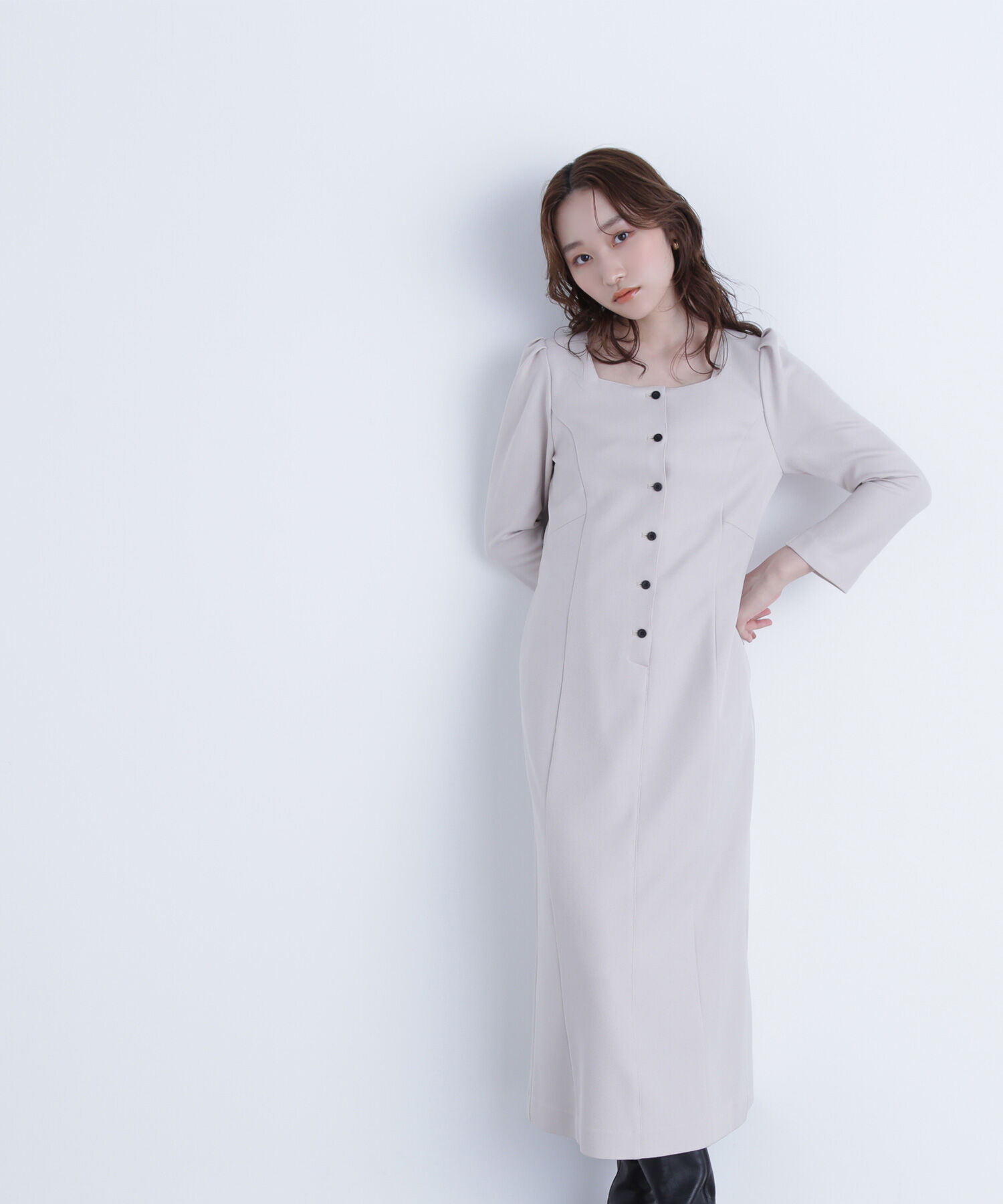  「バイカラーボタンナローワンピース」|ワンピース|