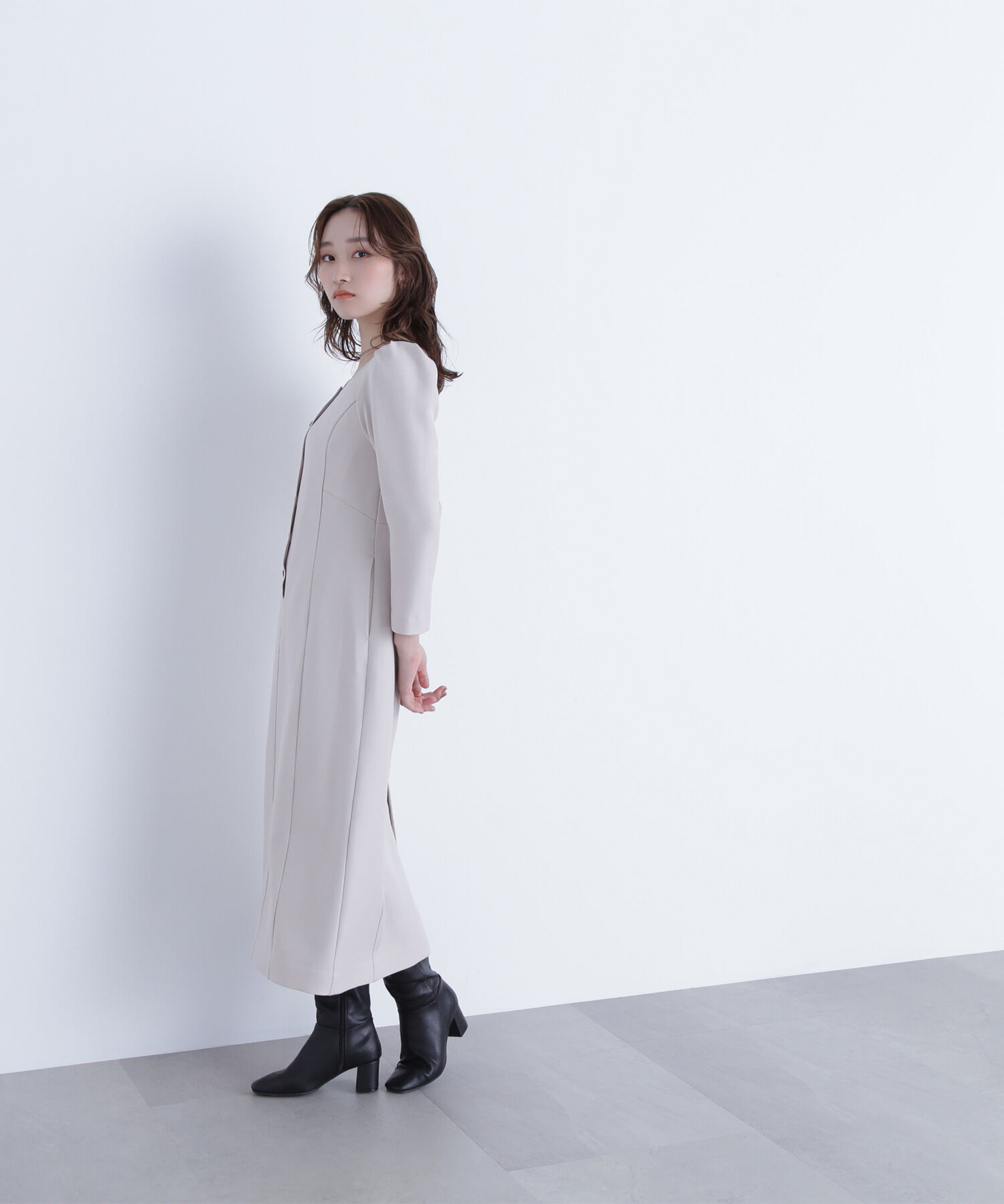  「バイカラーボタンナローワンピース」|ワンピース|