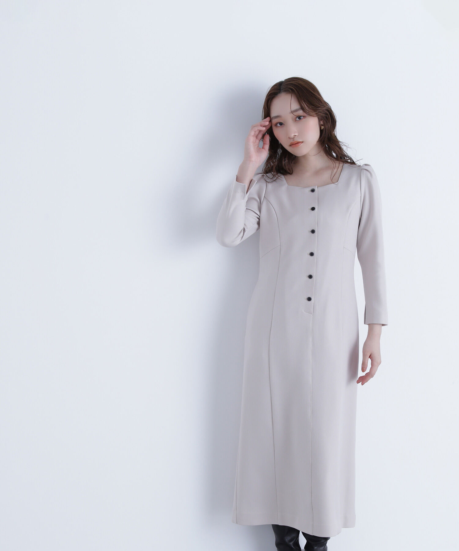  「バイカラーボタンナローワンピース」|ワンピース|