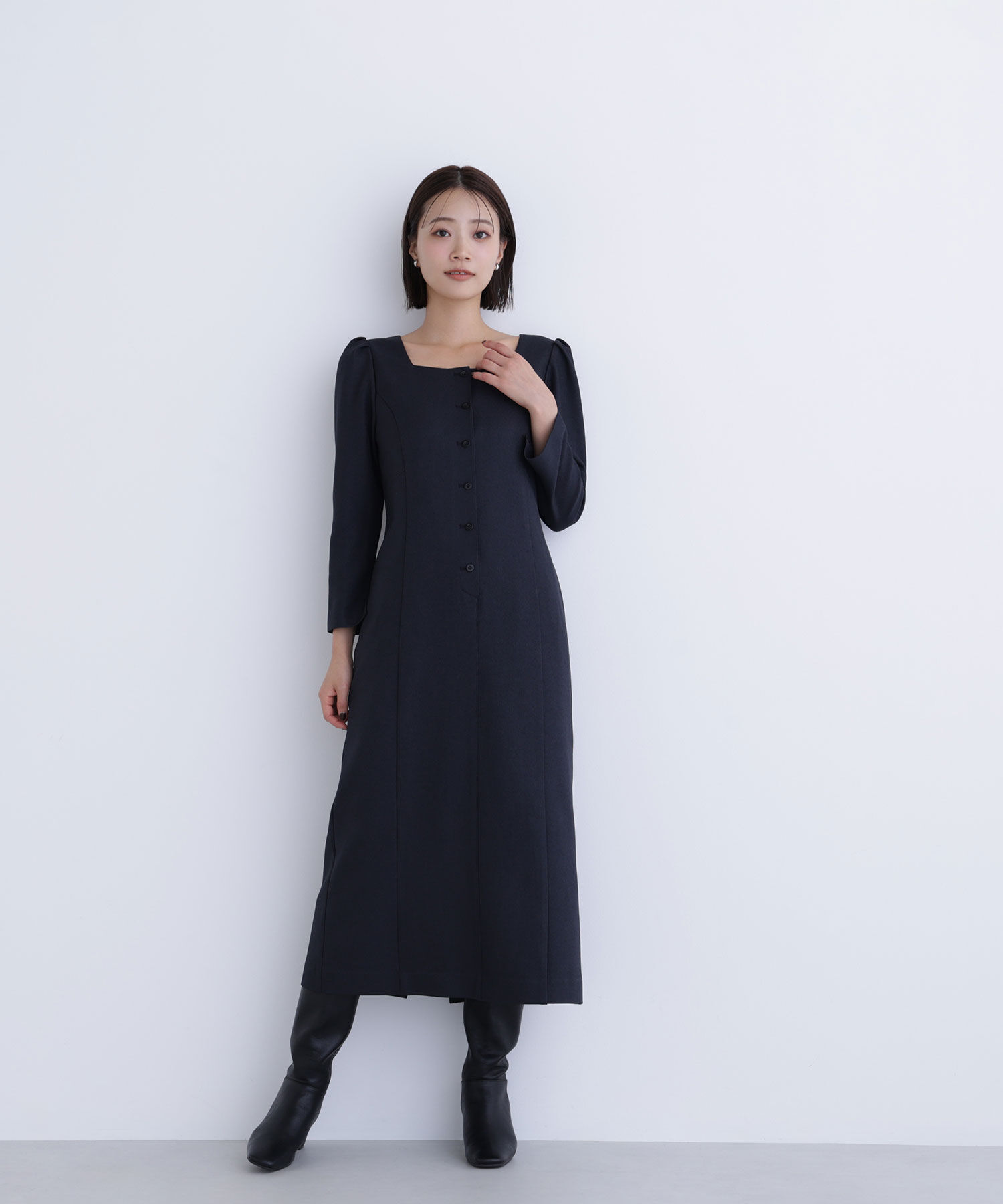  「バイカラーボタンナローワンピース」|ワンピース|