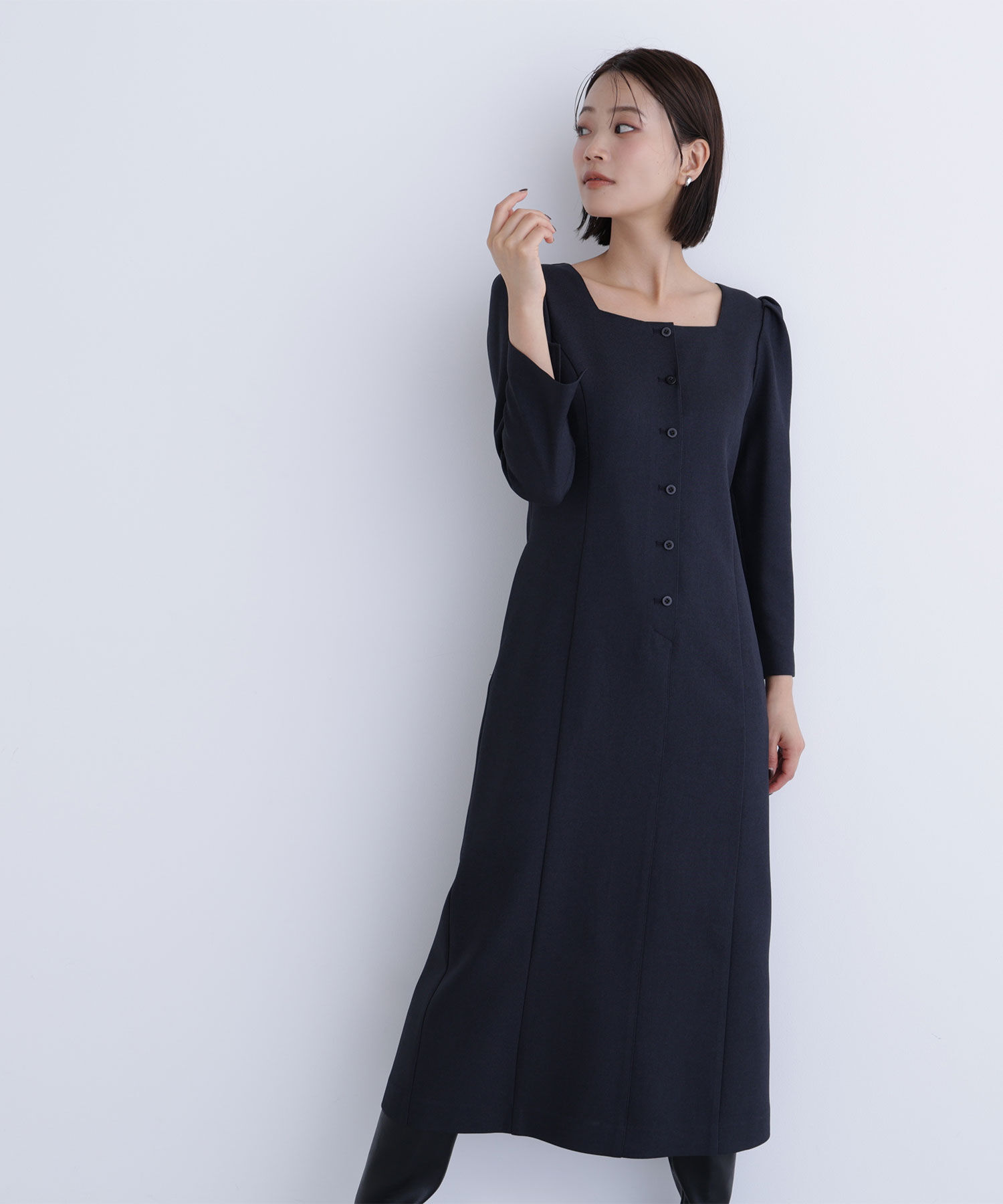  「バイカラーボタンナローワンピース」|ワンピース|